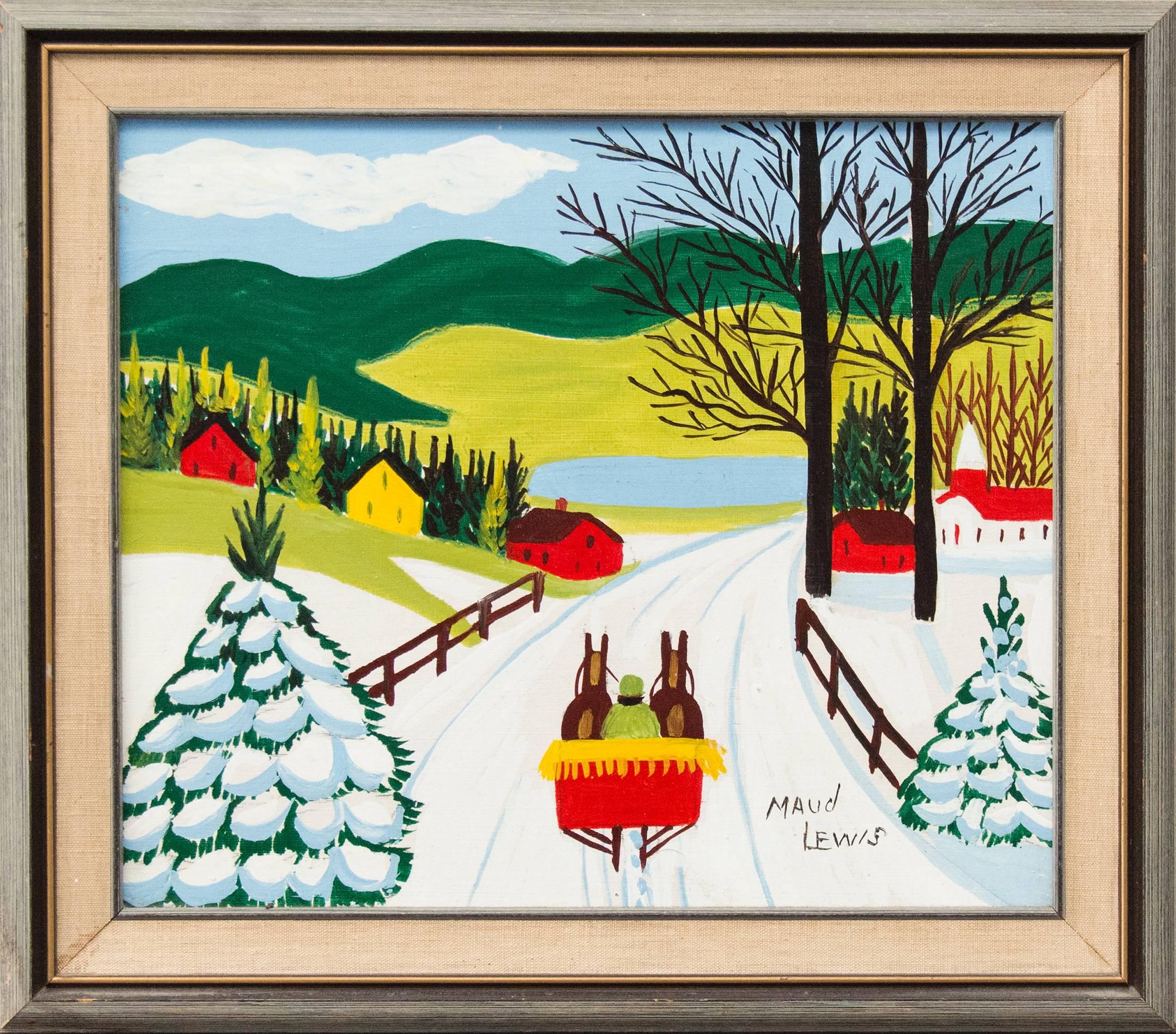 Sleigh Ride to Lake - Painting by Maud Lewis