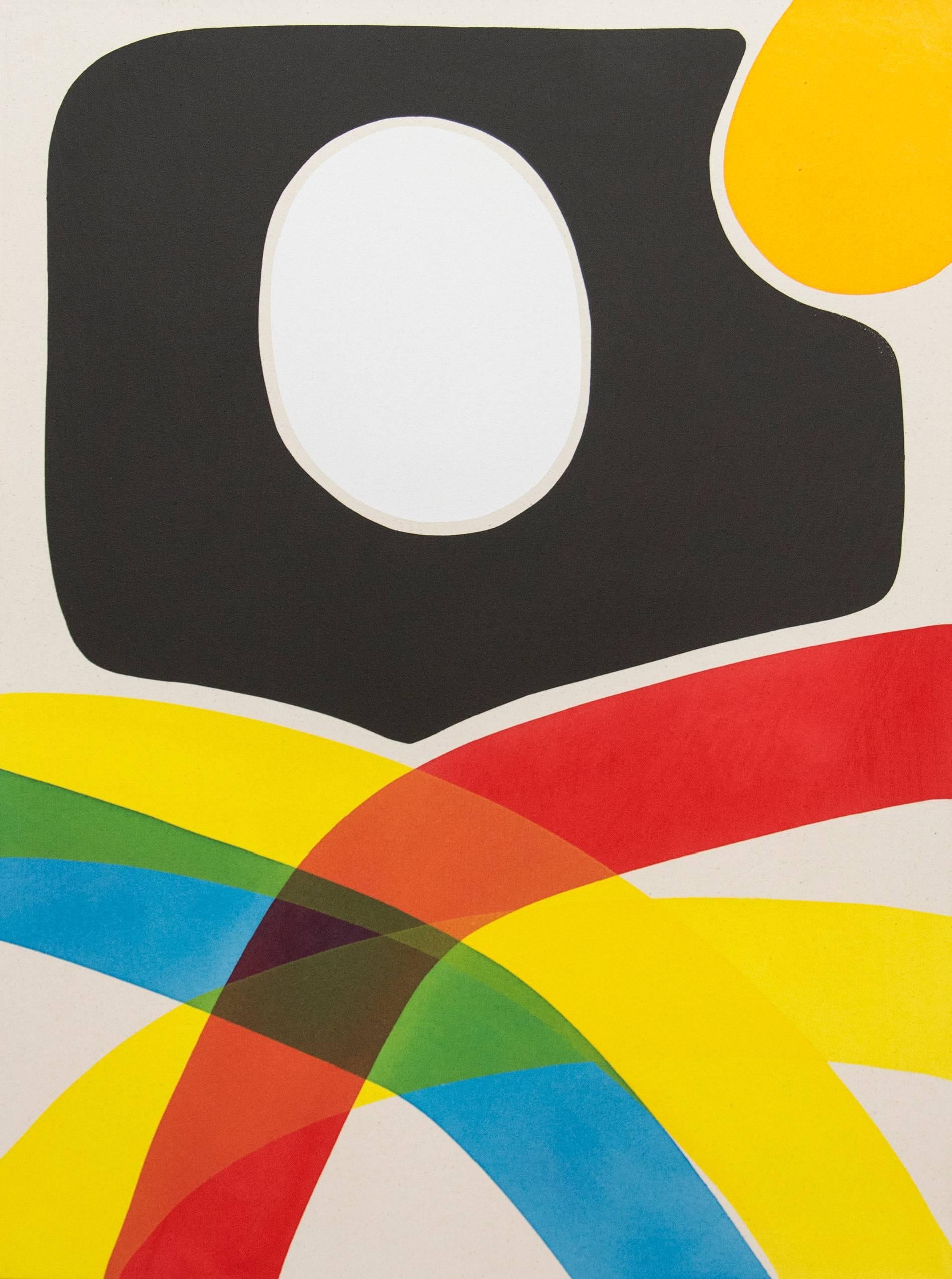 Cutout avec blanc et jaune - formes abstraites et colorées entrecroisées sur toile - Painting de Aron Hill