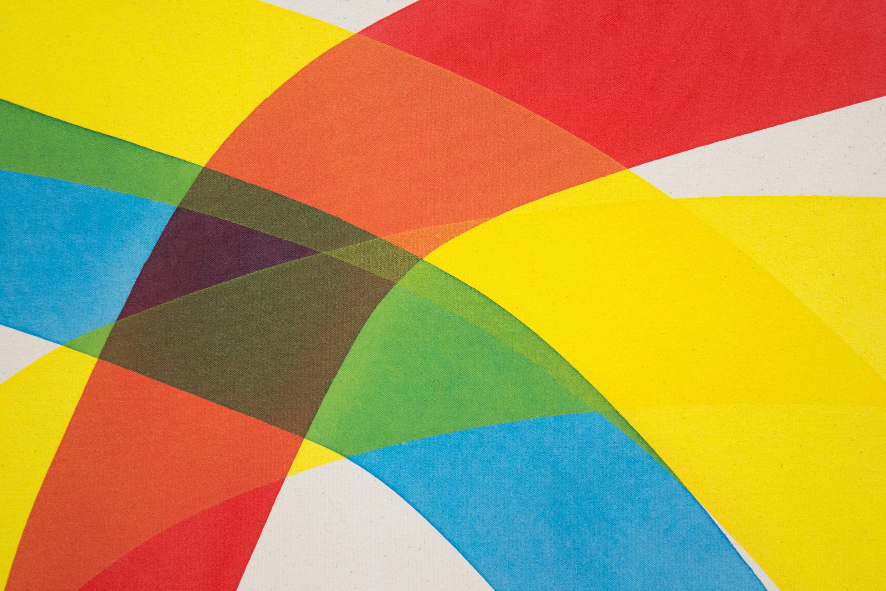 Cutout avec blanc et jaune - formes abstraites et colorées entrecroisées sur toile en vente 2