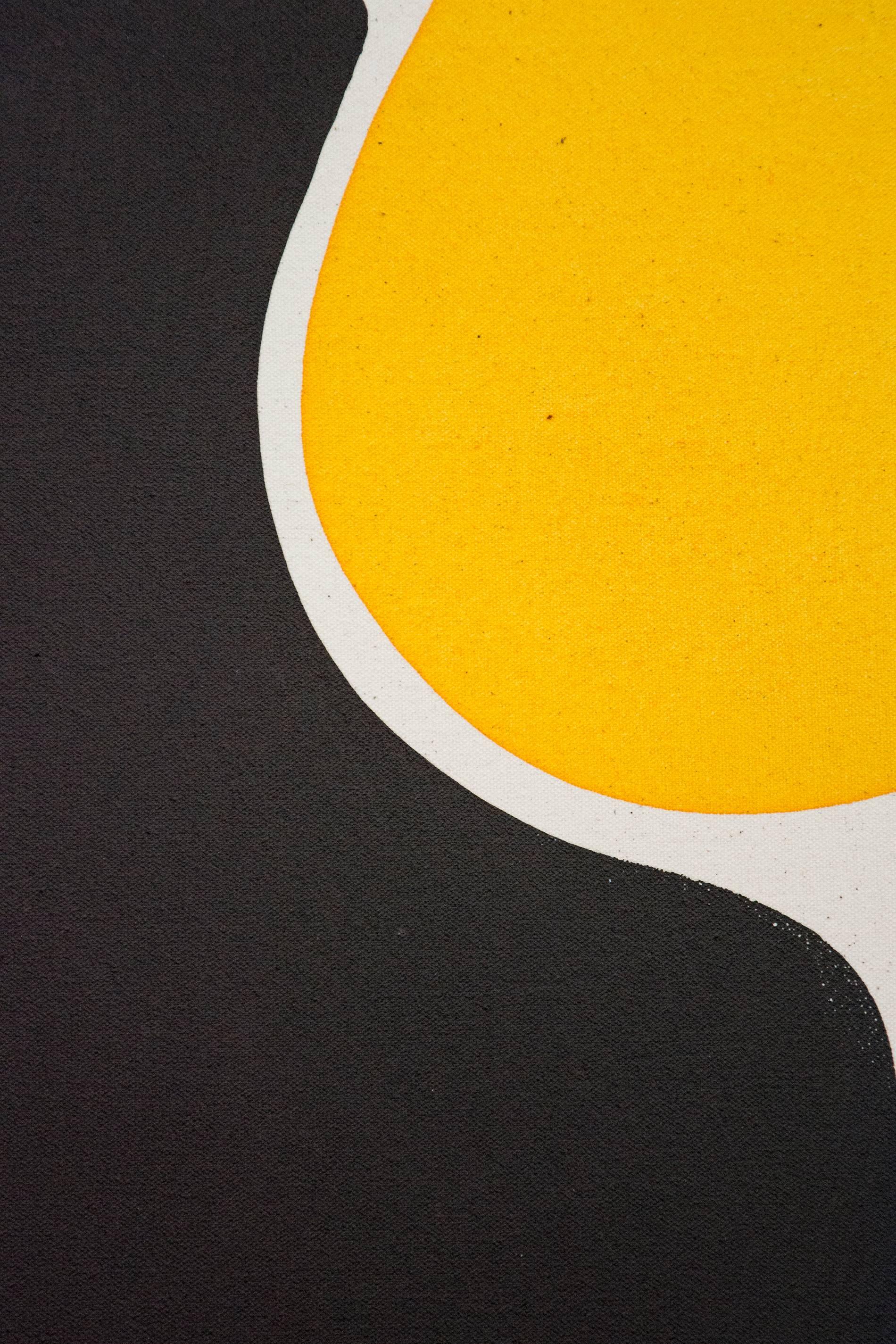 Cutout With White and Yellow - colorful, intersecting abstract shapes on canvas For Sale 3