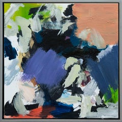Kairoi No 21 - small blue, white, peach, green, gestural abstract, oil on canvas