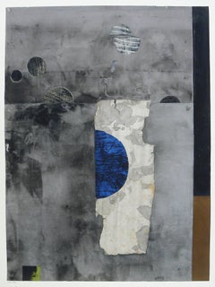 Moon Drama 3/20 - intimate, cubist, abstract, mixed media on paper