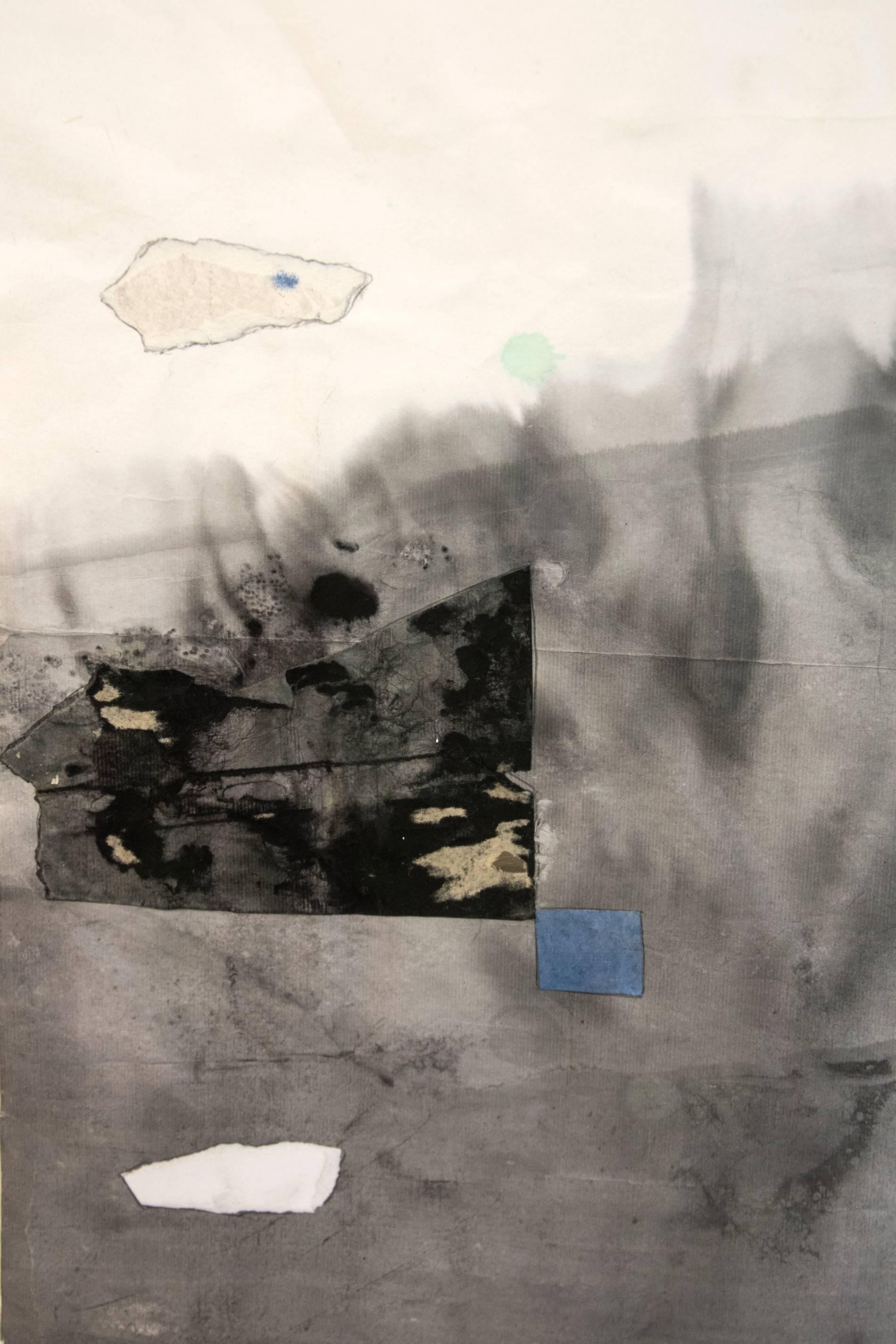 Vibraciones del paisaje - íntimo, abstracto, blanco y negro, técnica mixta sobre papel - Art Contemporáneo de Otto Rogers