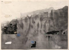 Landscape Vibrations - intimate, abstract, black and white, mixed media on paper