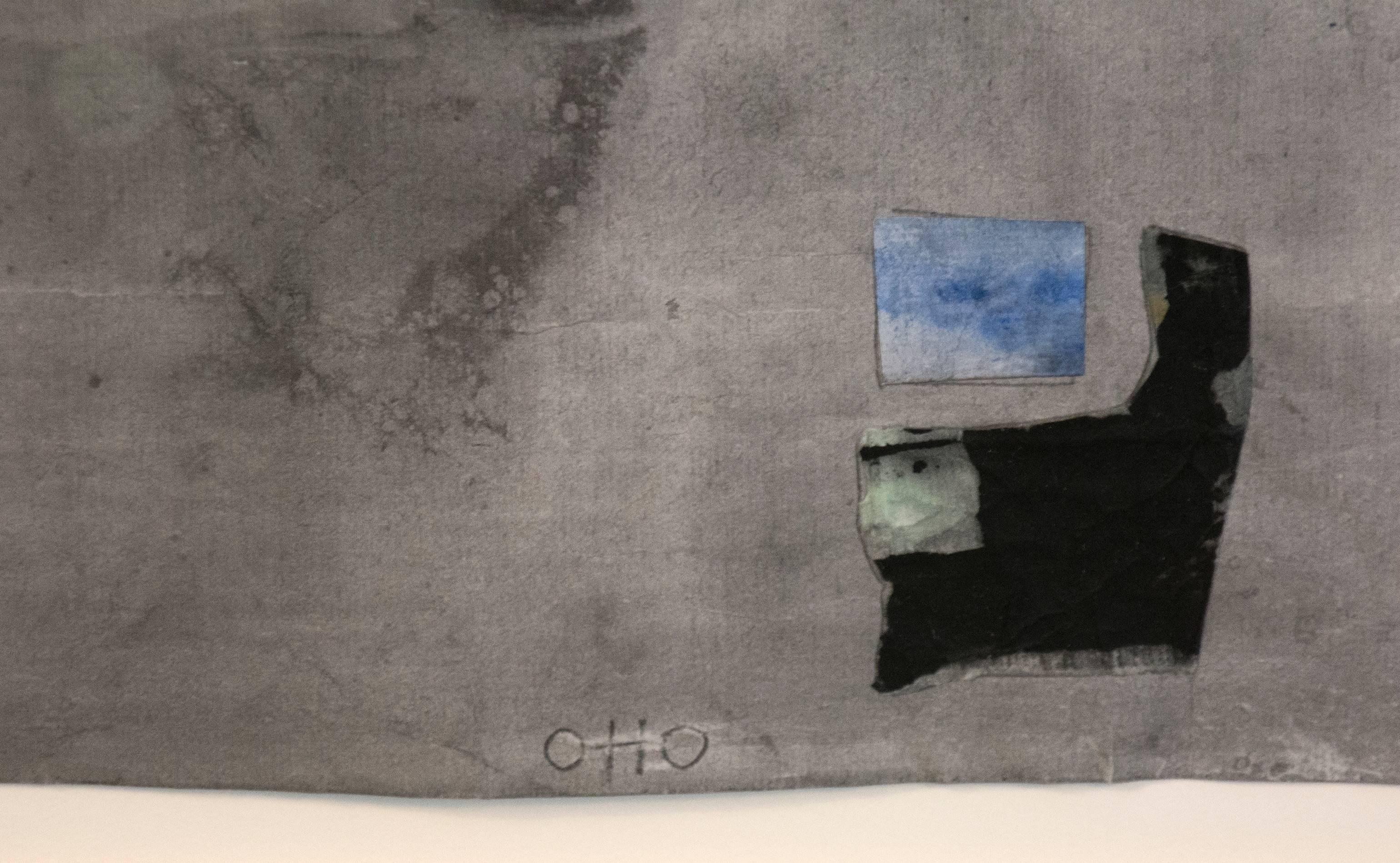 Watercolor and collaged elements , dominantly grey and off-white, with small notes of blue, pale green. On Japanese paper.

Otto Donald Rogers was born in 1935 in Kerrobert, Saskatchewan and currently resides in Prince Edward County, Ontario.

Otto