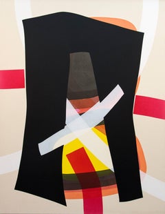 3 Bloques Rojos Con 1 Forma Negra - moderno, contemporáneo, abstracto, sobre lienzo