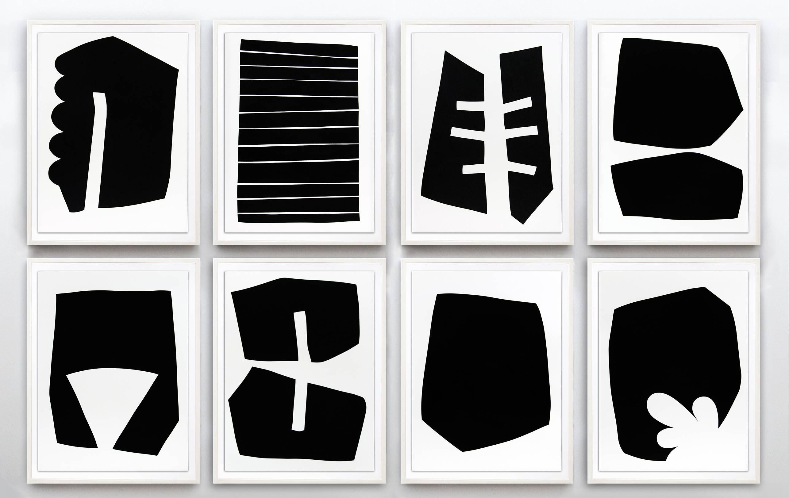 Aron Hill Abstract Print - Black Shapes, Suite of 8 