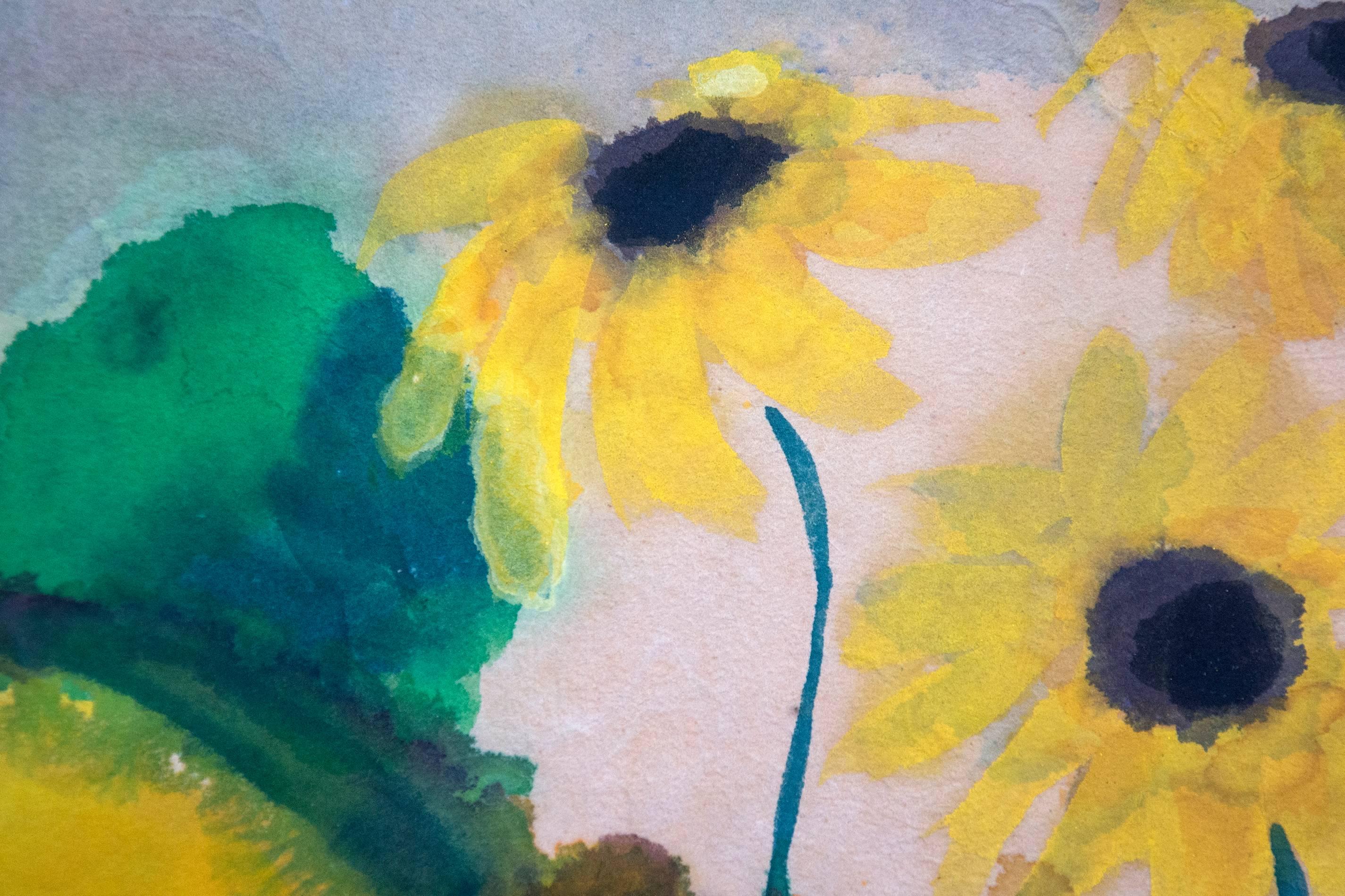 Watercolor on Japan Paper by Emil Nolde, one of the first Expressionists. Golden yellows and deep reds appear frequently in his work. His intense preoccupation with flowers reflected his obsession with Van Gogh. 

This work was created between 1925