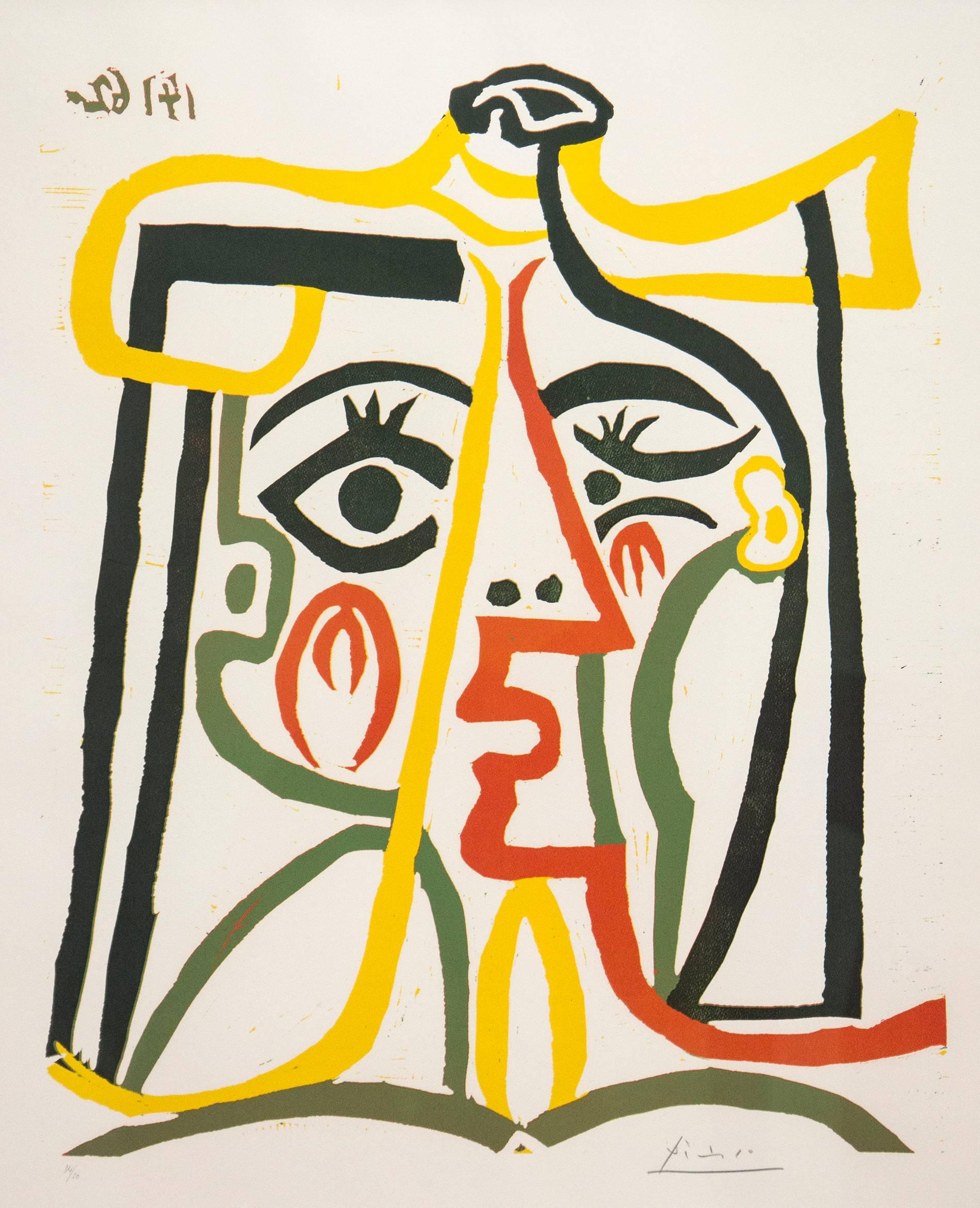 Pablo Picasso Portrait Print - Portrait de Jaqueline au Chapeau de Paille