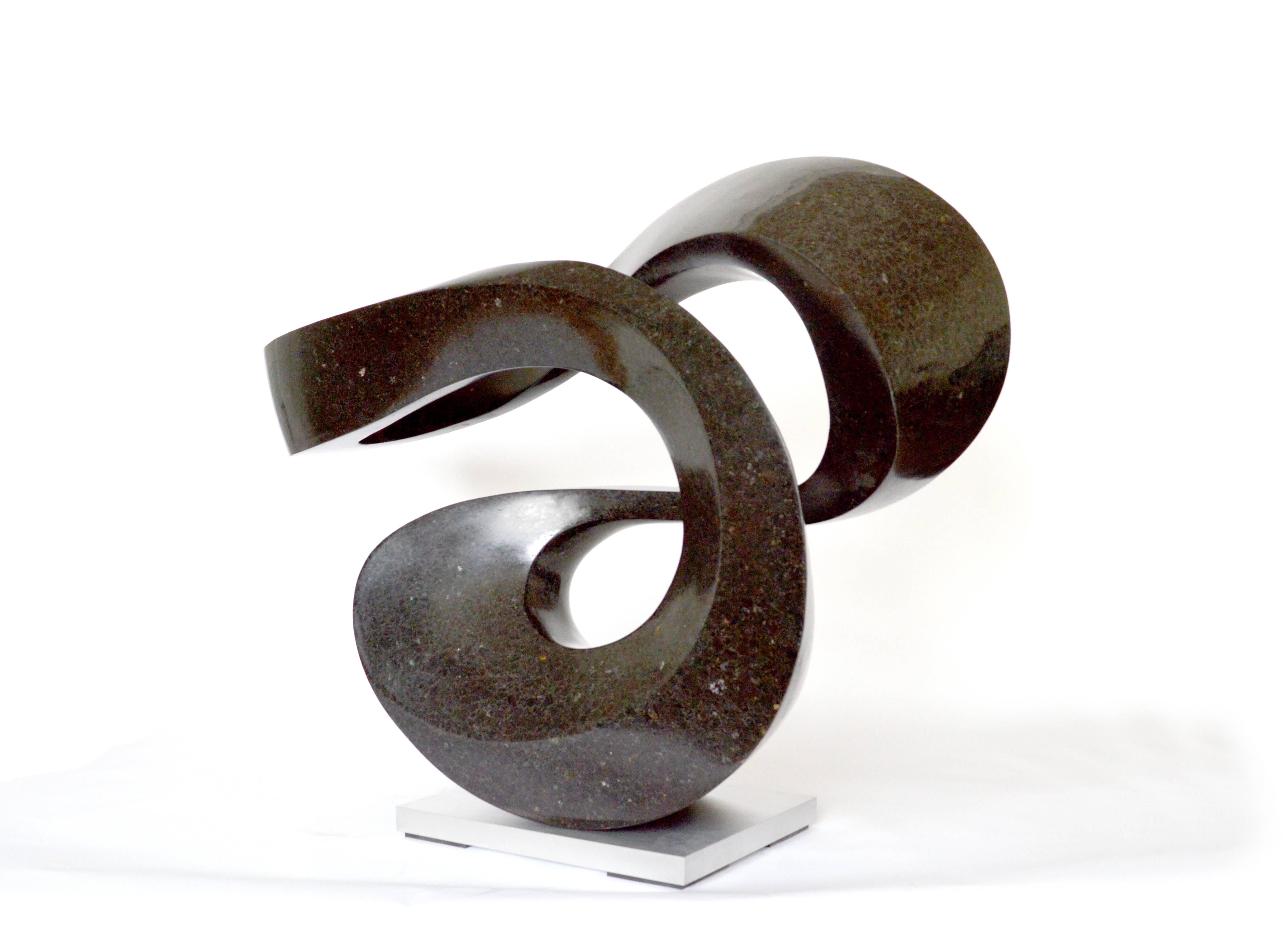Zephyr Minor 5/50 - smooth, black, granite, indoor/outdoor, abstract sculpture - Gray Abstract Sculpture by Jeremy Guy