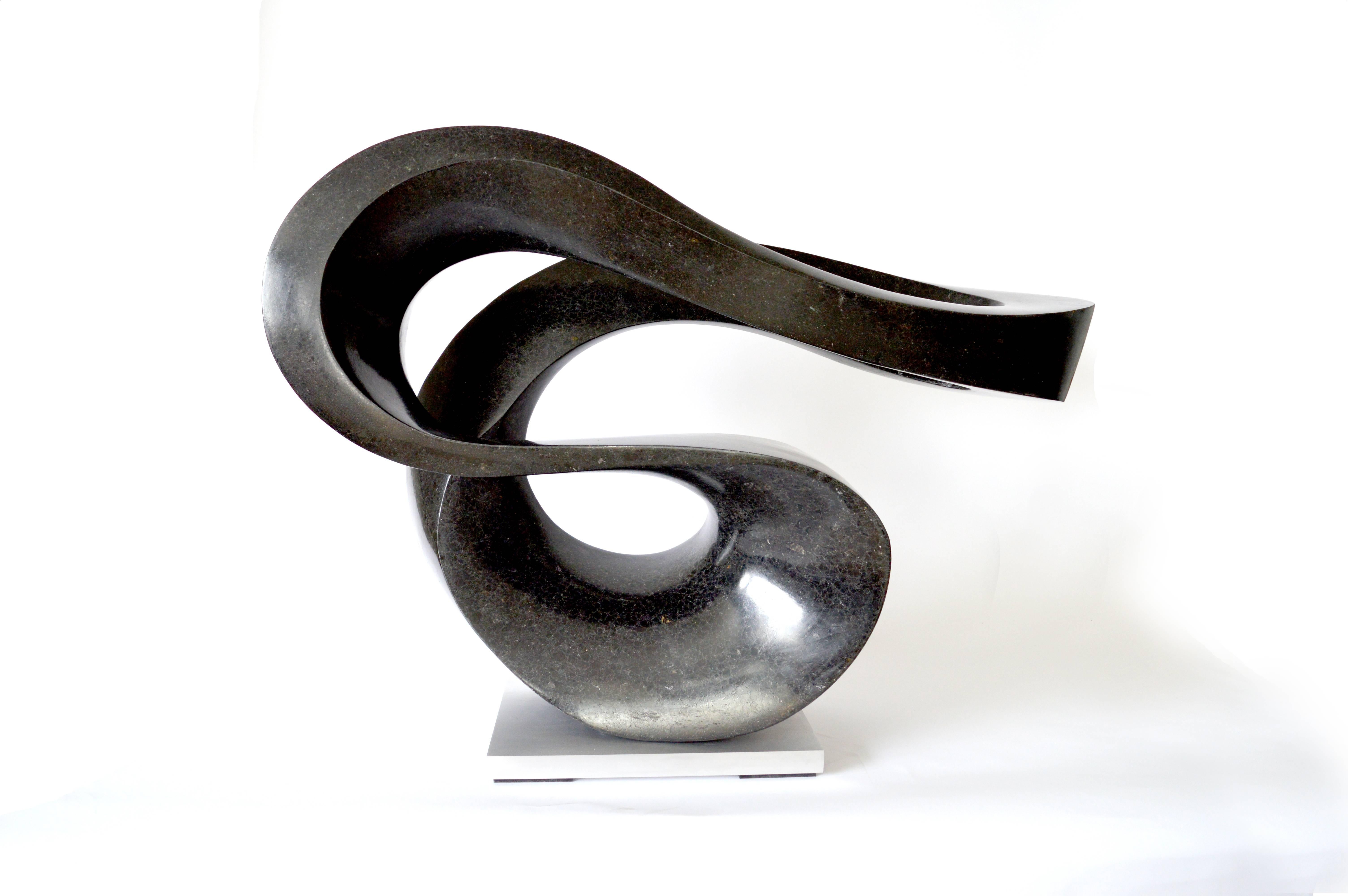 Zephyr Minor 5/50 - smooth, black, granite, indoor/outdoor, abstract sculpture