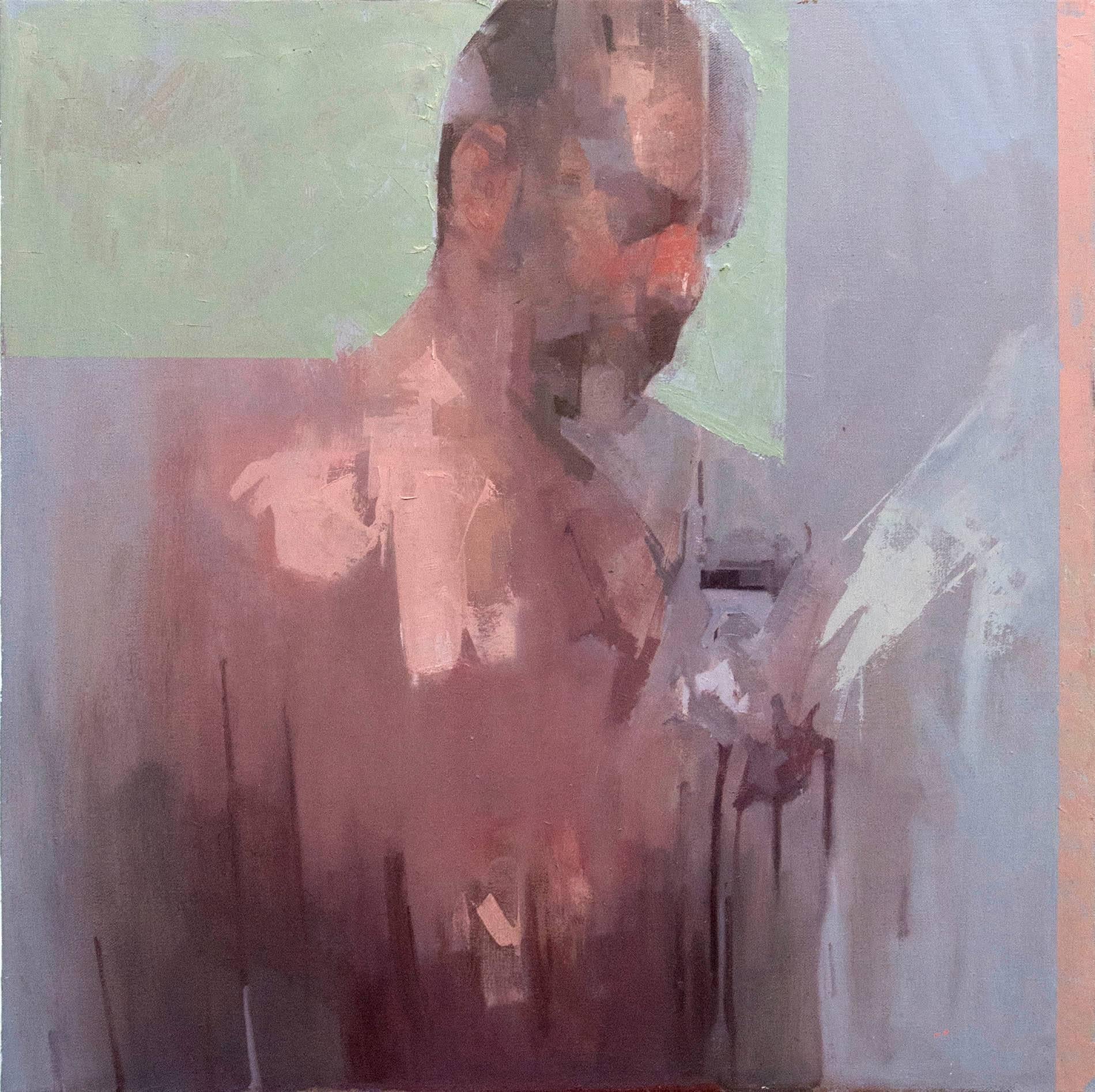 Daniel Hughes Figurative Painting - Untitled (Self Portrait) No 02 - male, figurative, abstracted, oil on canvas
