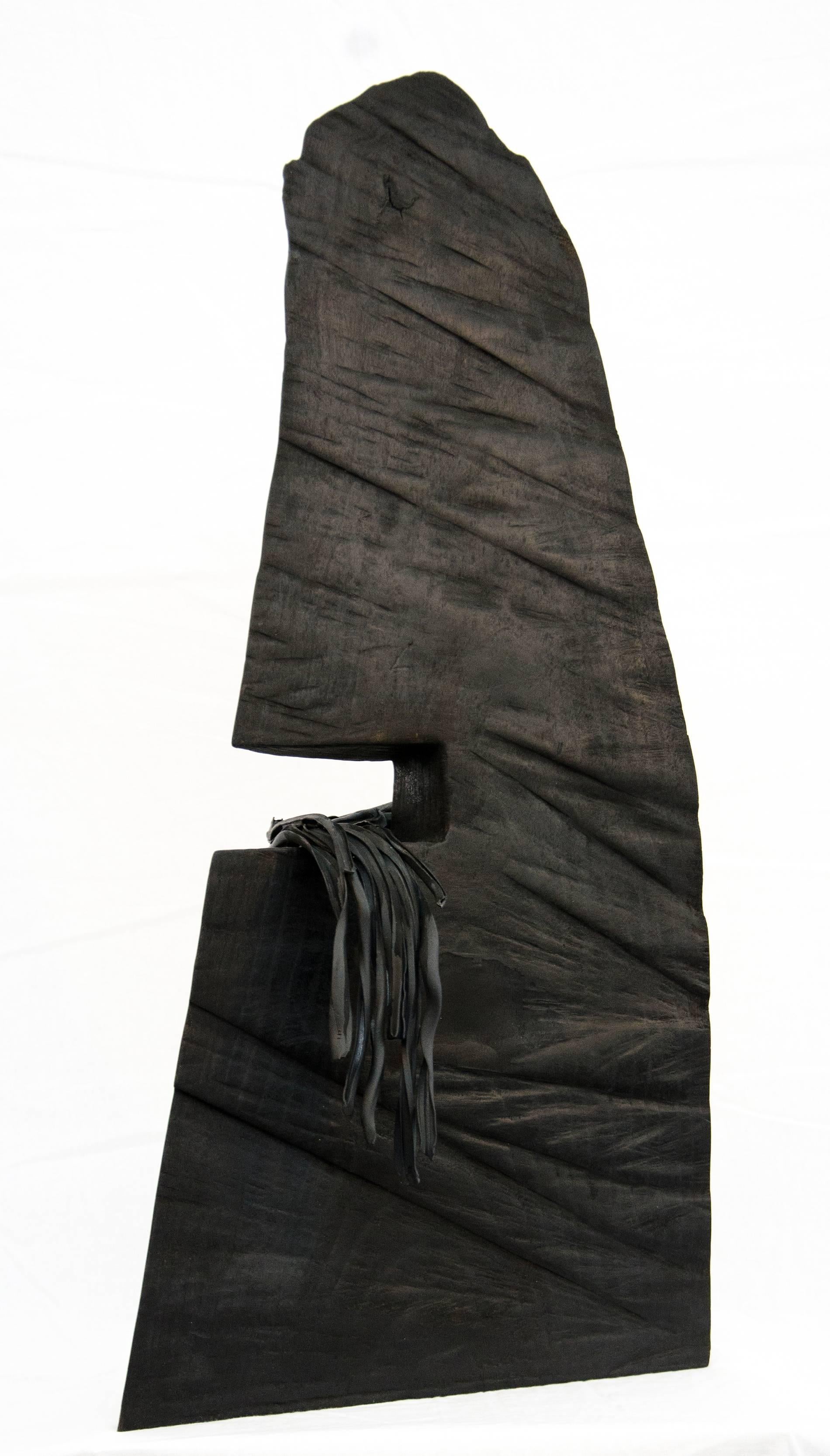 Black Falls - dynamic, dark, modern, contemporary, abstract, wooden sculpture