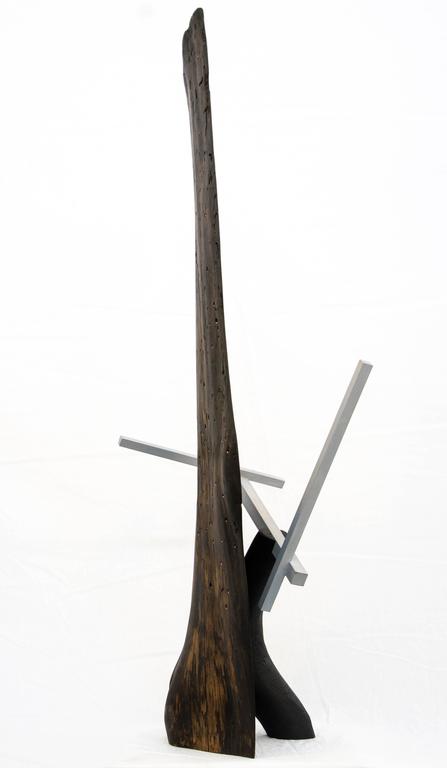 Signal (talking at a distance) - dynamic, dark, modern, abstract, wood sculpture - Sculpture by Edward Falkenberg