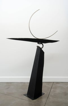 Styx - tall, dynamic, dark, modern, contemporary, abstract, wooden sculpture