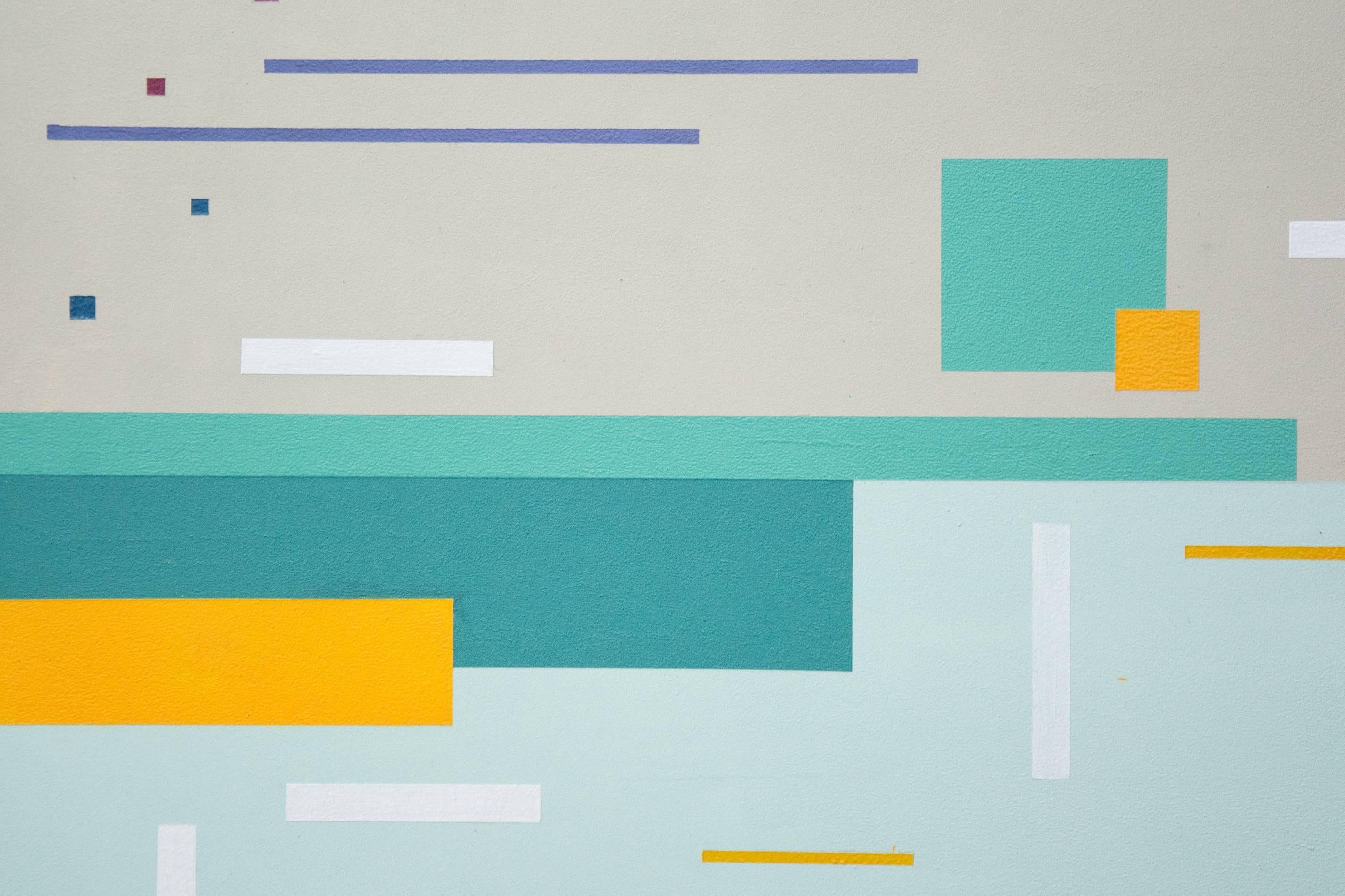 Springsong - colourful, geometric abstraction, modernist, acrylic on panel - Blue Abstract Painting by Burton Kramer