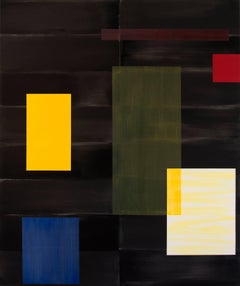 Black - large, yellow, green, blue, geometric abstraction, acrylic on canvas