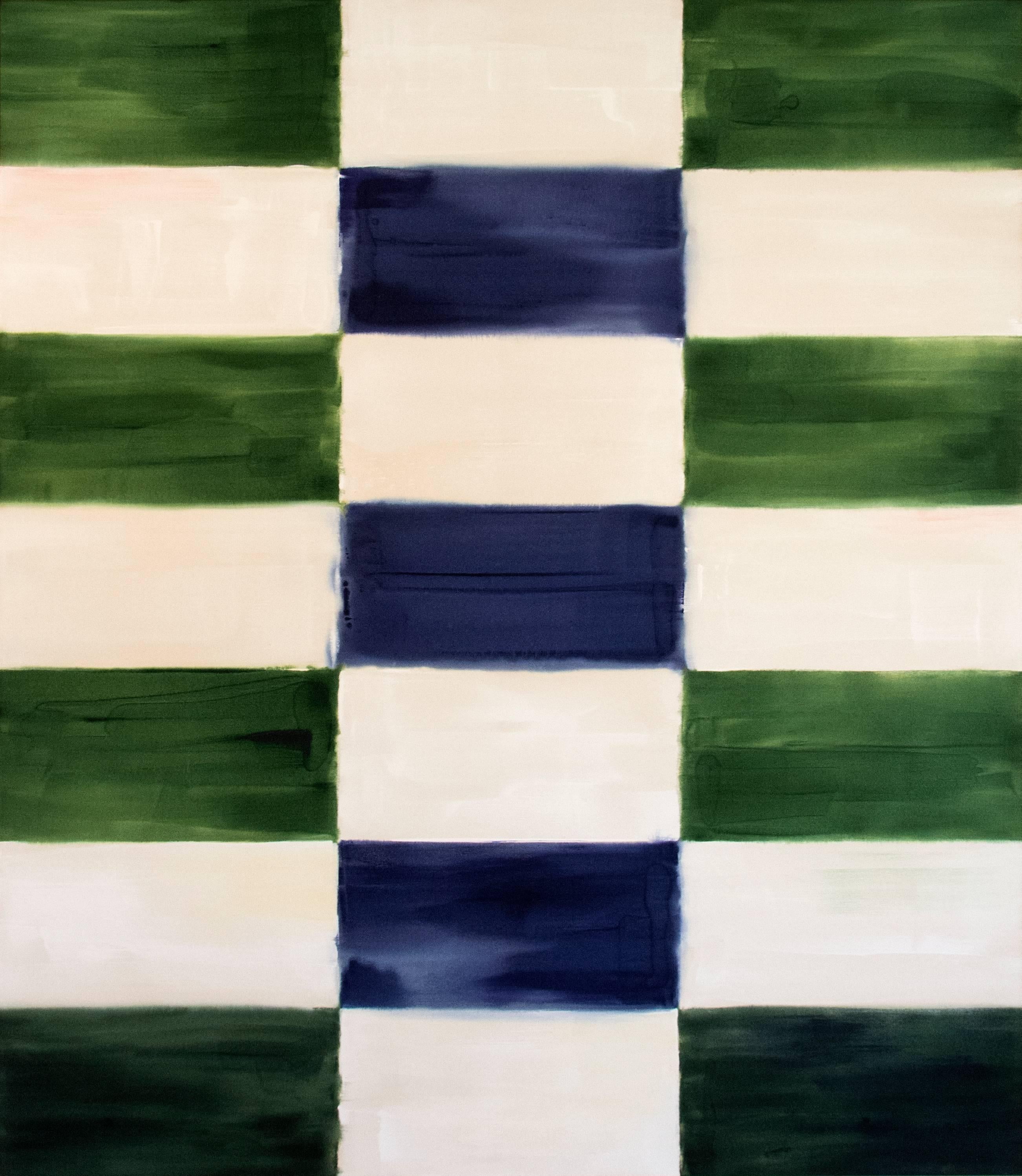 Judd - large, blue, green, abstract, geometric composition, acrylic on canvas