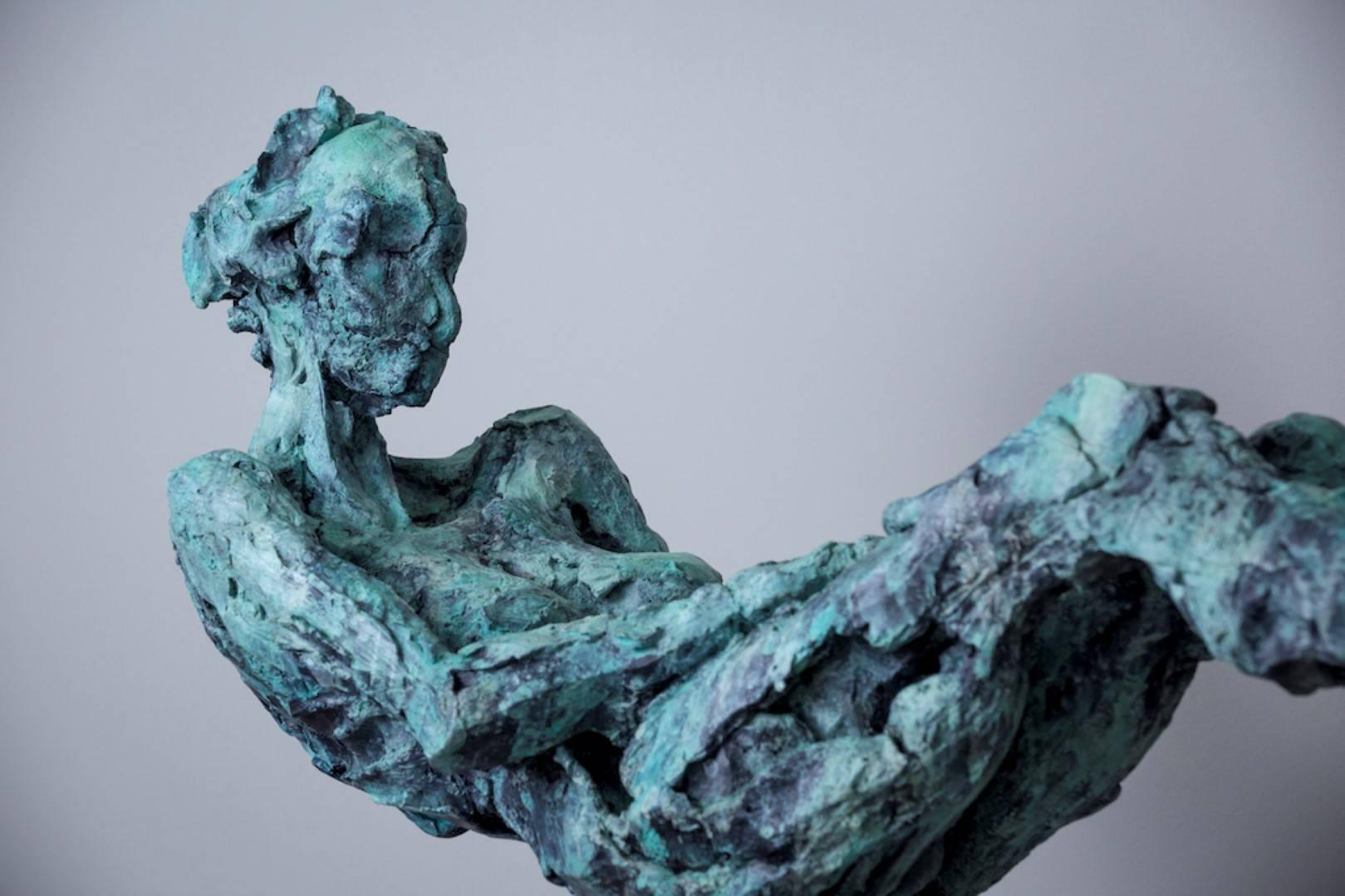 Arethusa immerses herself in the Alpheus river  - figurative, bronze statuette - Sculpture by Richard Tosczak