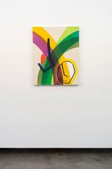 Head With Blue Line No 1 - colorful, intersecting abstract shapes on canvas