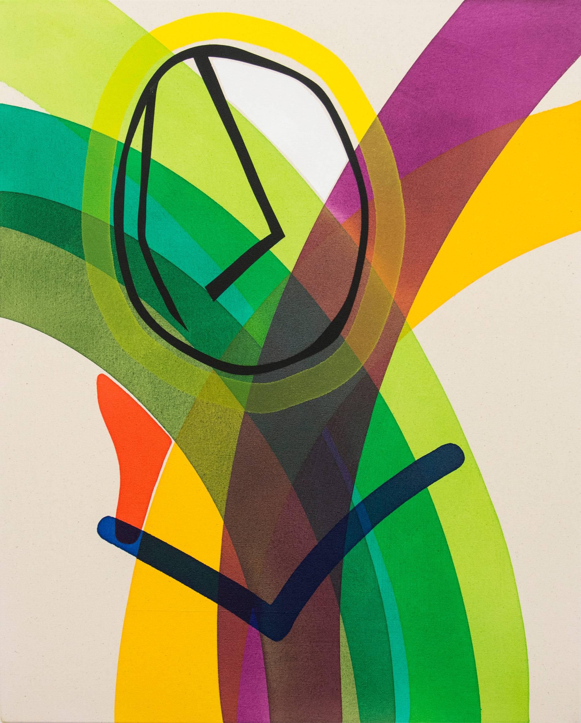 Abstract Painting Aron Hill - Tête avec ligne bleue n° 3 - formes abstraites et colorées entrecroisées sur toile