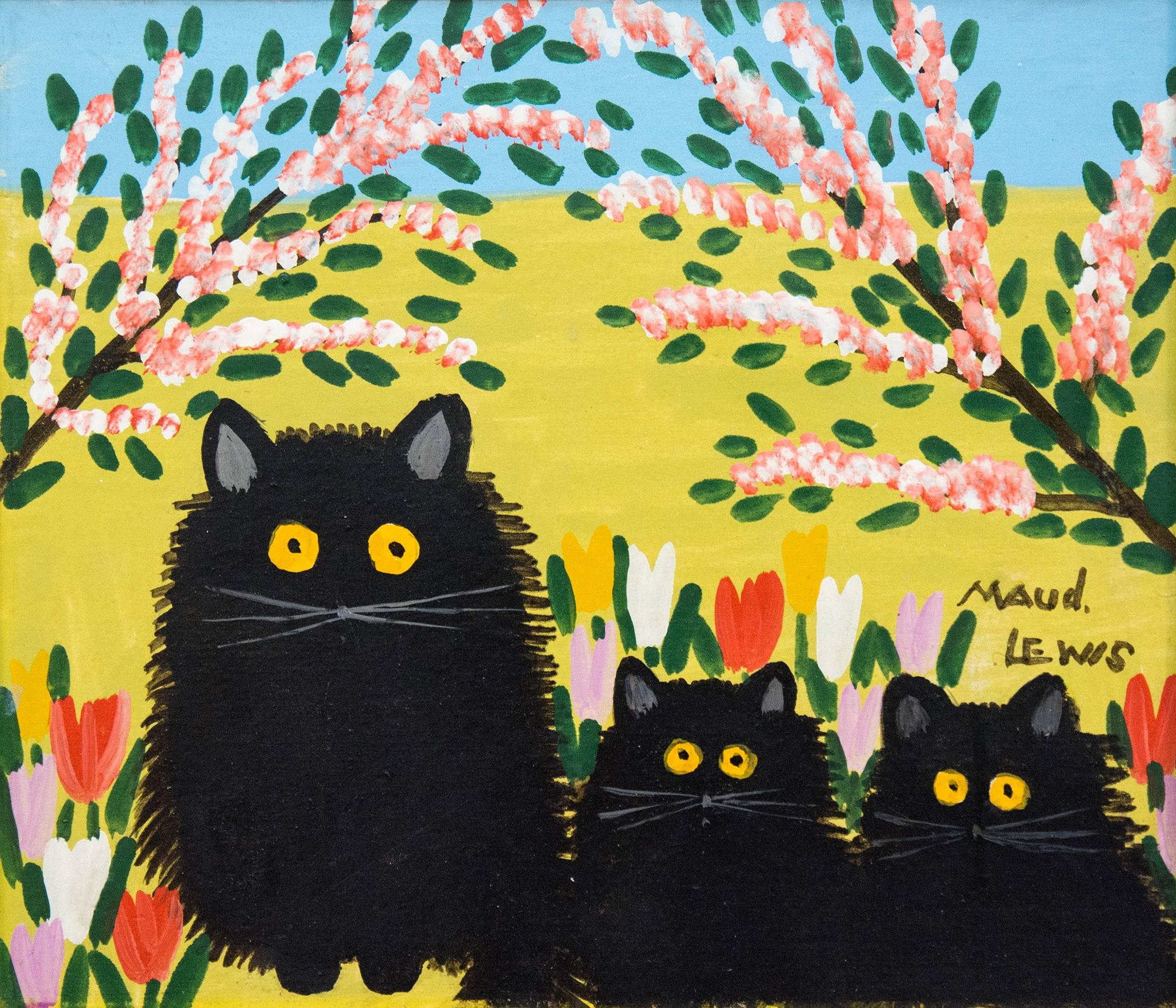 Maud Lewis Animal Painting - Black Cats