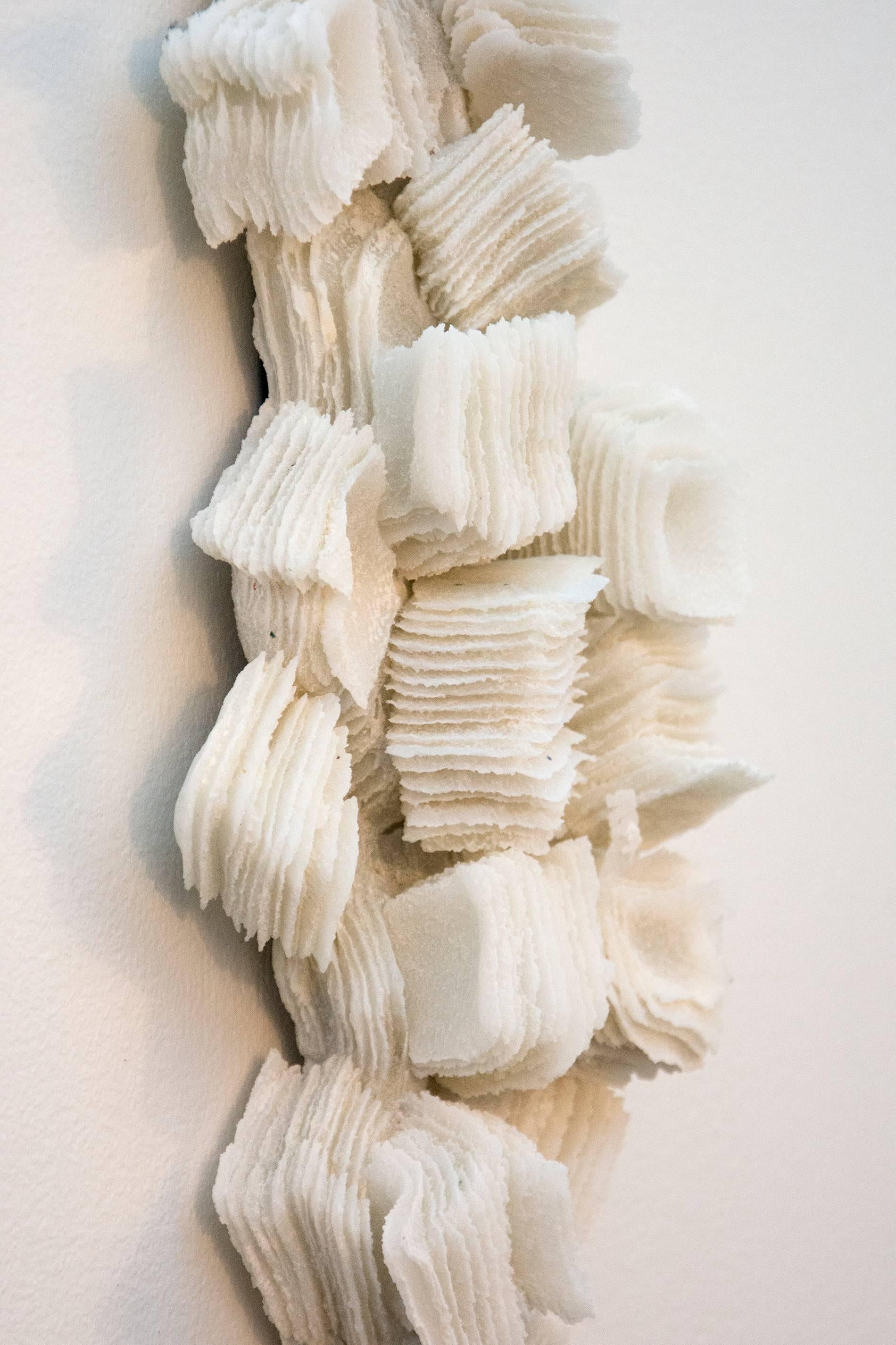 Ice Ridge No 3 - dynamic, textured, white, glass sculpted wall relief - Sculpture by Cheryl Wilson Smith