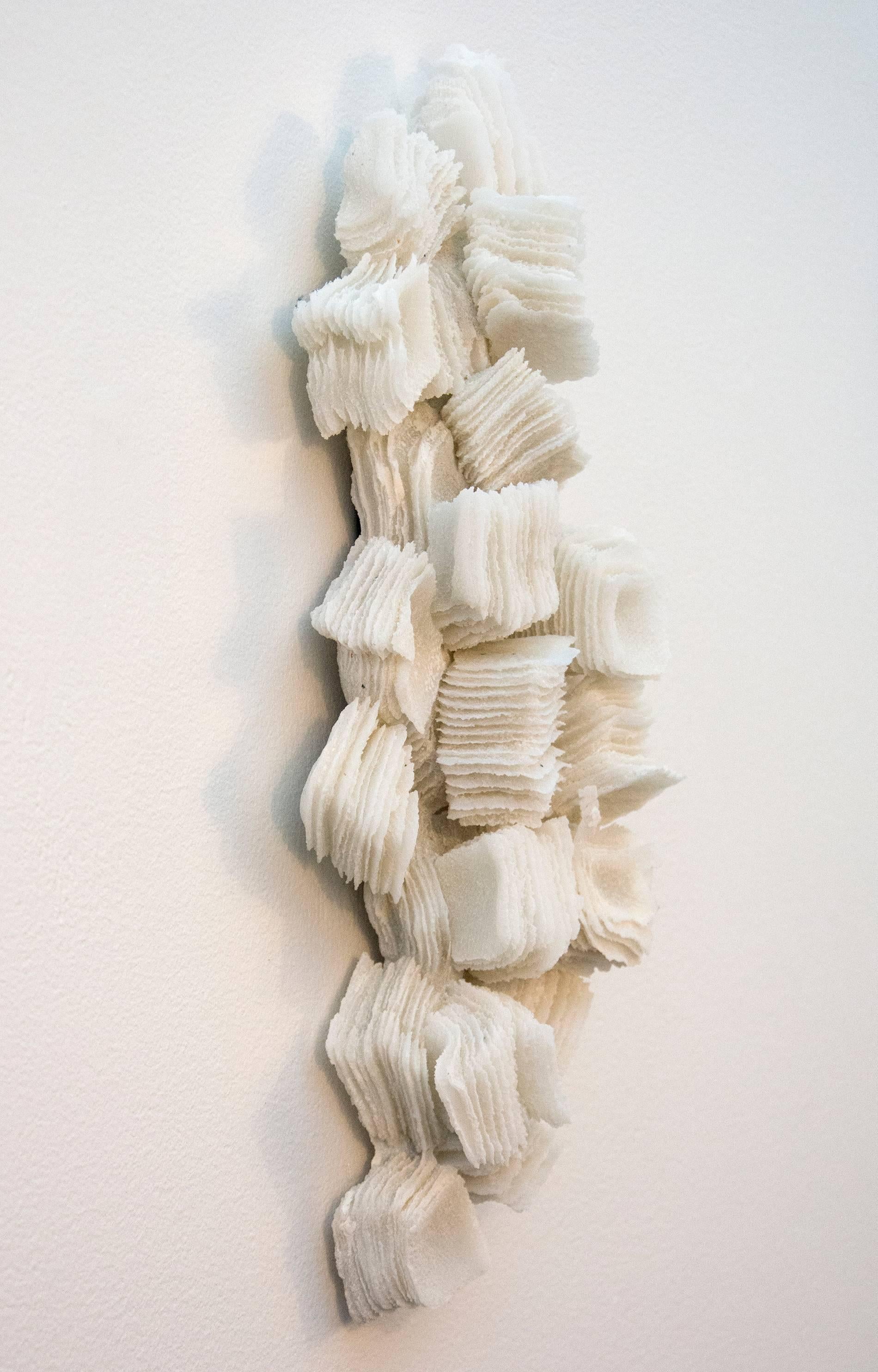 Ice Ridge No 3 - dynamic, textured, white, glass sculpted wall relief - Beige Abstract Sculpture by Cheryl Wilson Smith