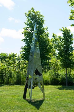 Pyramid of Reflection - tall, outdoor, triangular, stainless steel sculpture
