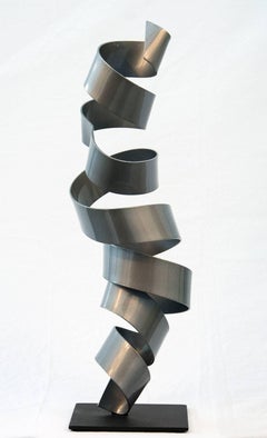 Hope (Silver) - playful, glossy, metallic, painted, ribbon, steel, sculpture