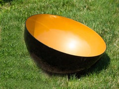 Singing Bowl Mercury - gold, black, meditative, stainless steel garden sculpture