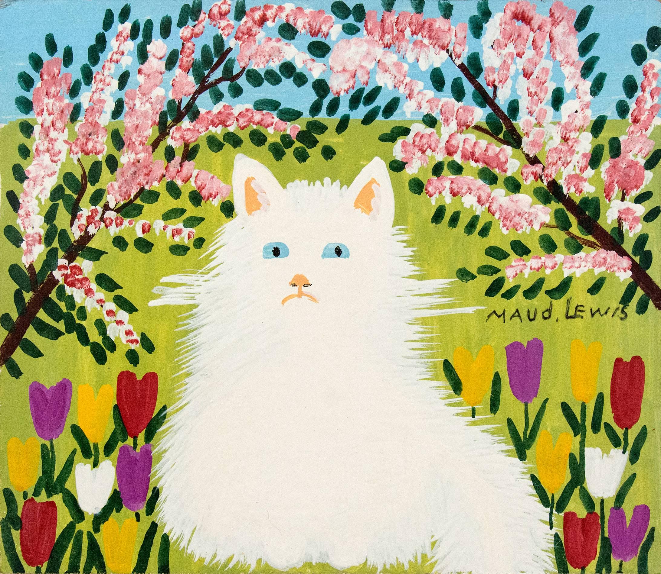 Maud Lewis Animal Painting - White Cat