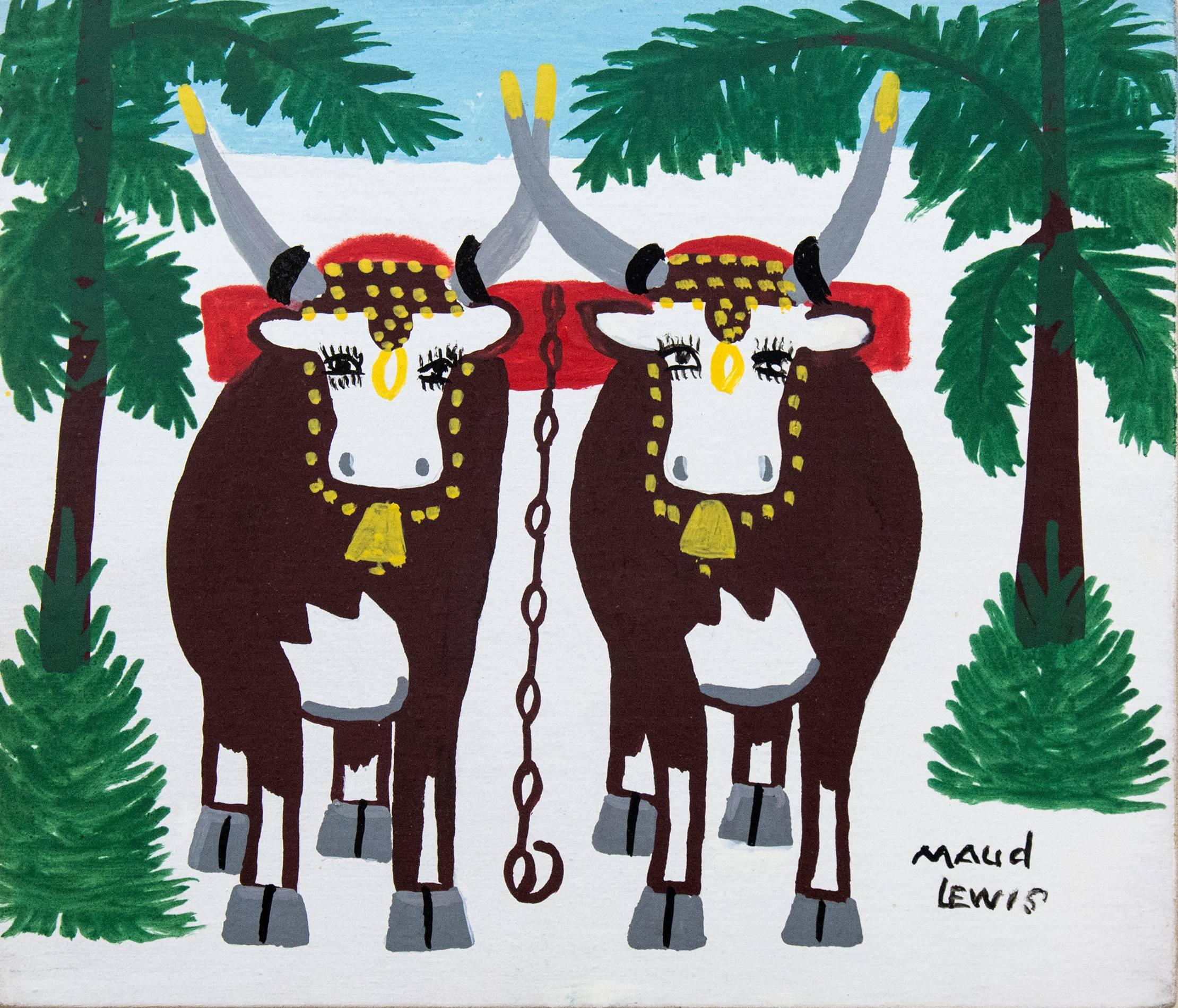 Maud Lewis Animal Painting - Pair of Oxen