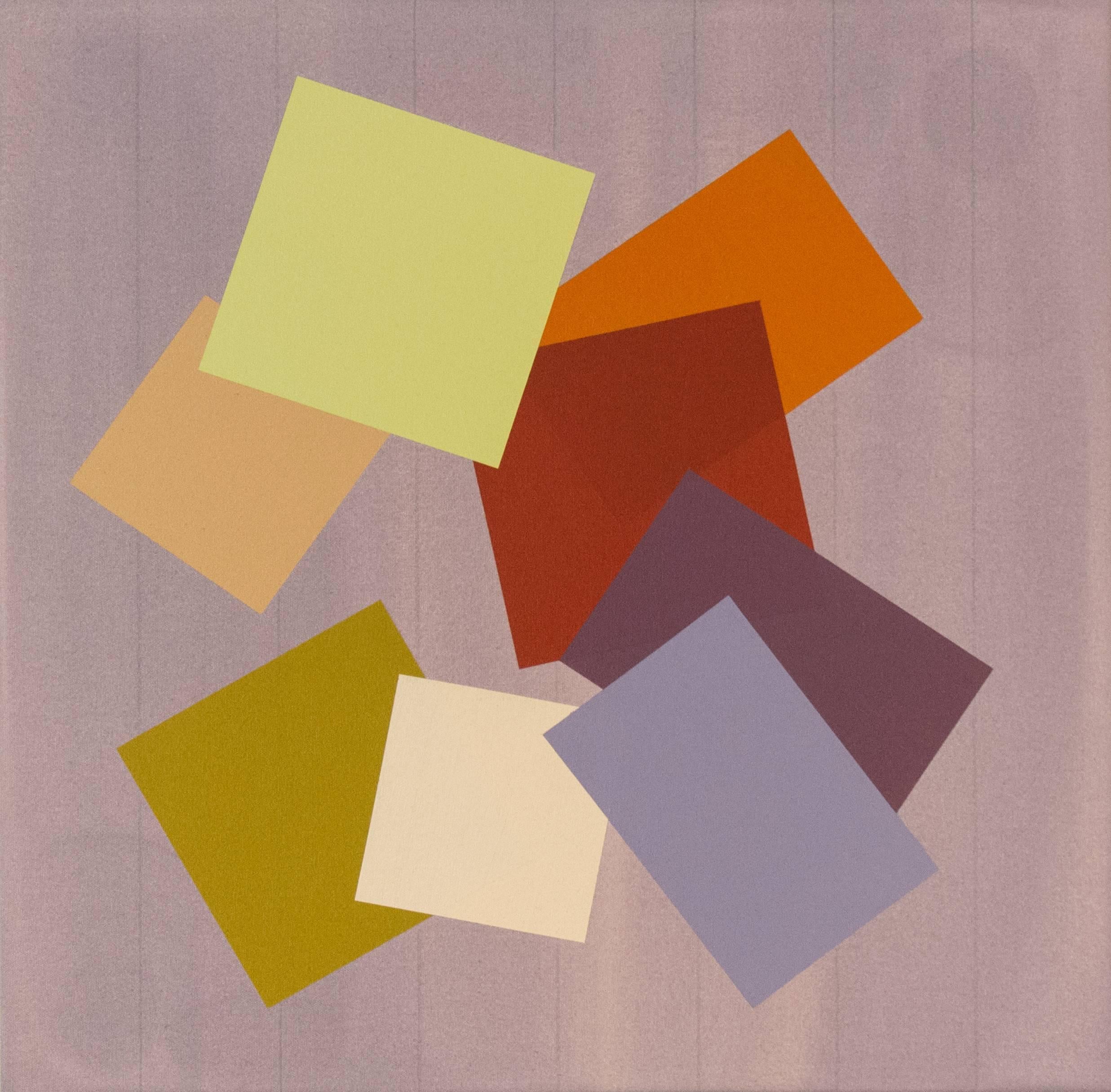 Milly Ristvedt Abstract Painting – Grau Grid - kleine, helle, farbenfrohe, geometrische abstrakte Acryl auf Leinwand
