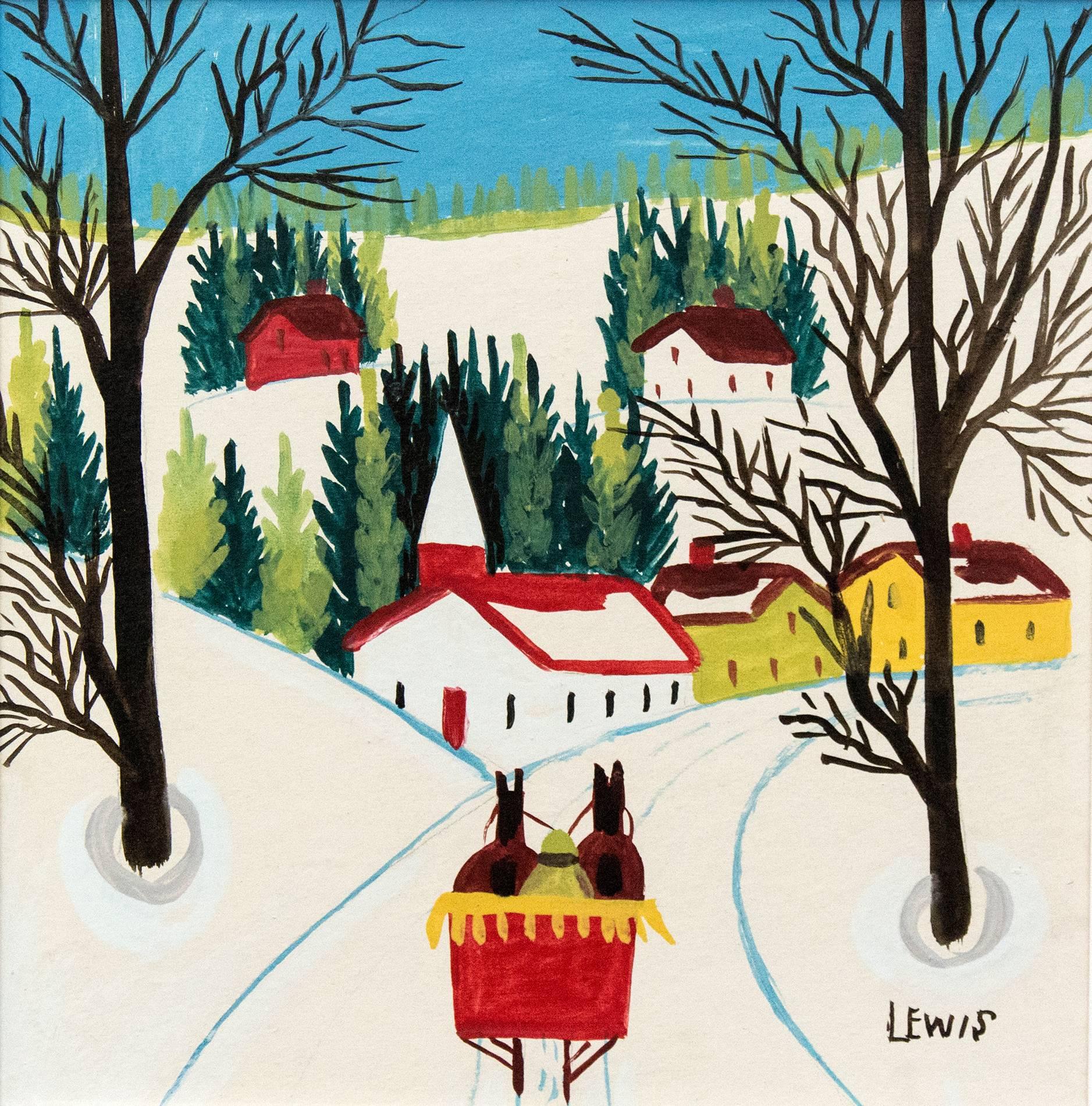 Maud Lewis Landscape Painting - Sleigh In Winter