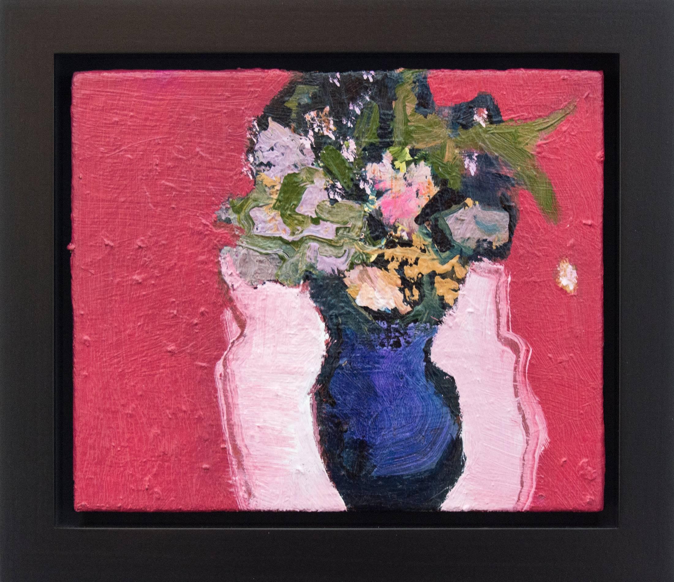 Violet Vase with Rose Madder - Painting by Jennifer Hornyak