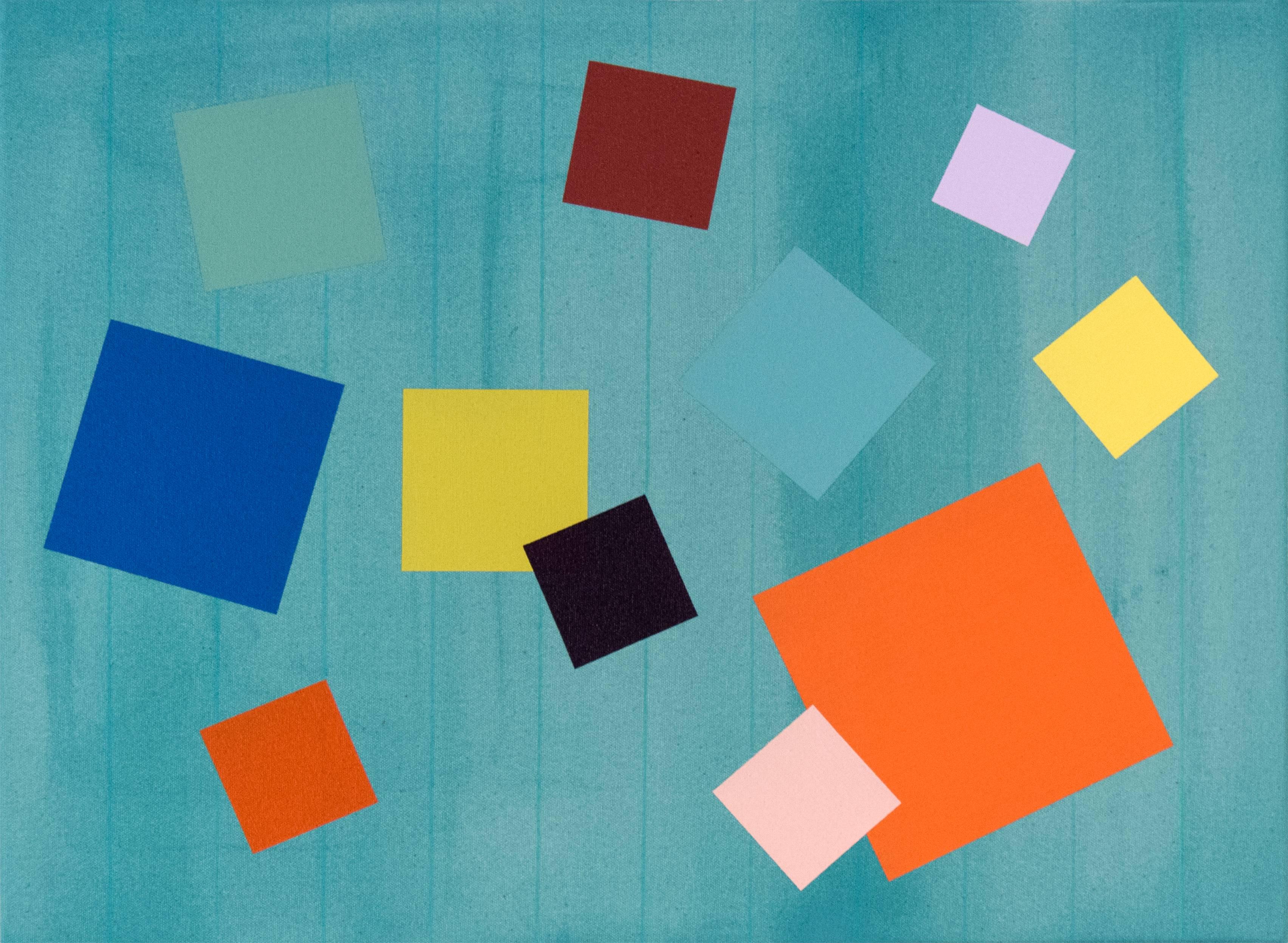 Milly Ristvedt Abstract Painting – Grünes Grid-Spiel - helles, farbenfrohes, geometrisches abstraktes Gemälde, Acryl auf Leinwand