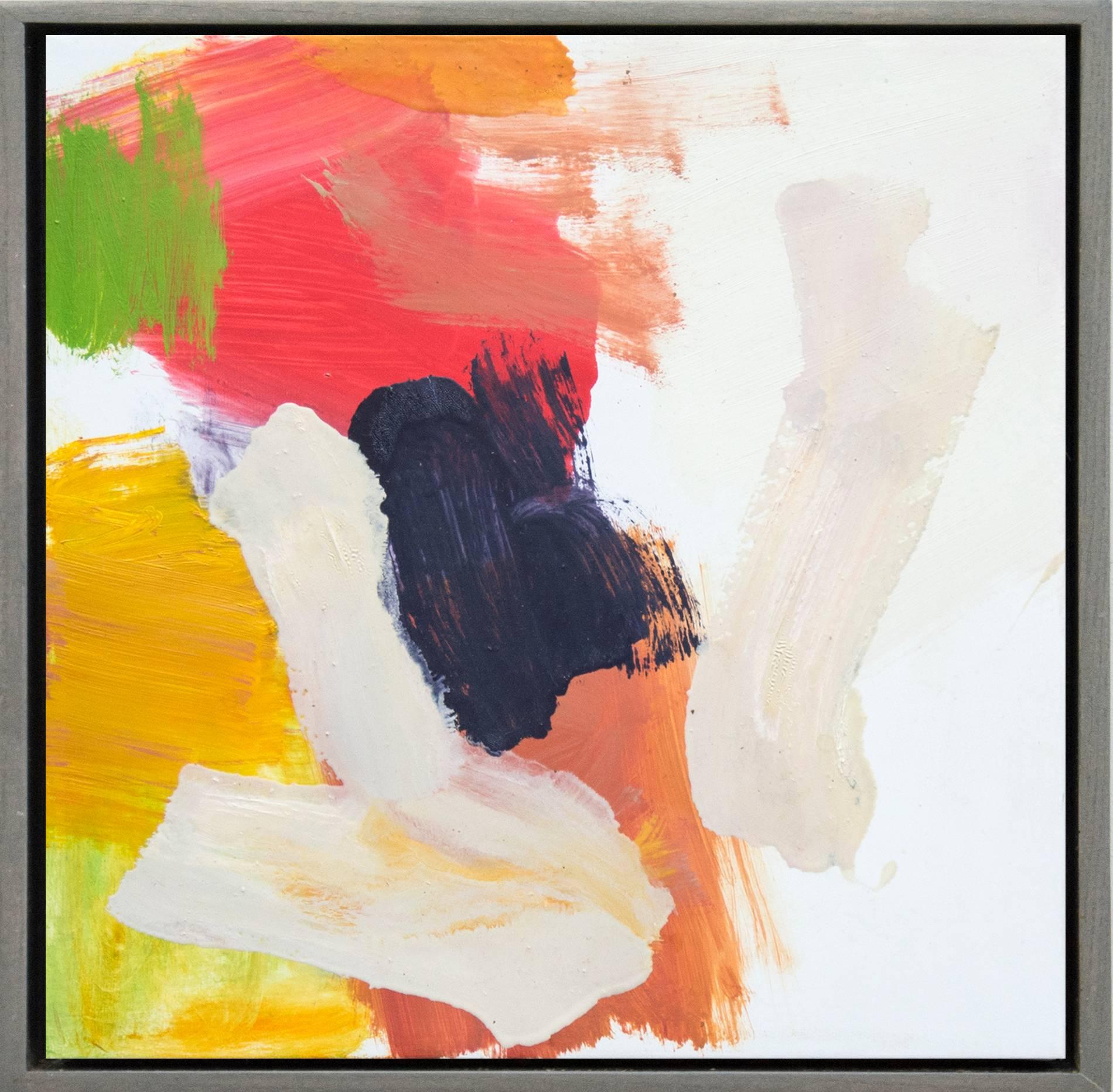 Scott Pattinson Abstract Painting - Kairoi No 26 - small, red, yellow, white, gestural abstract, oil on canvas