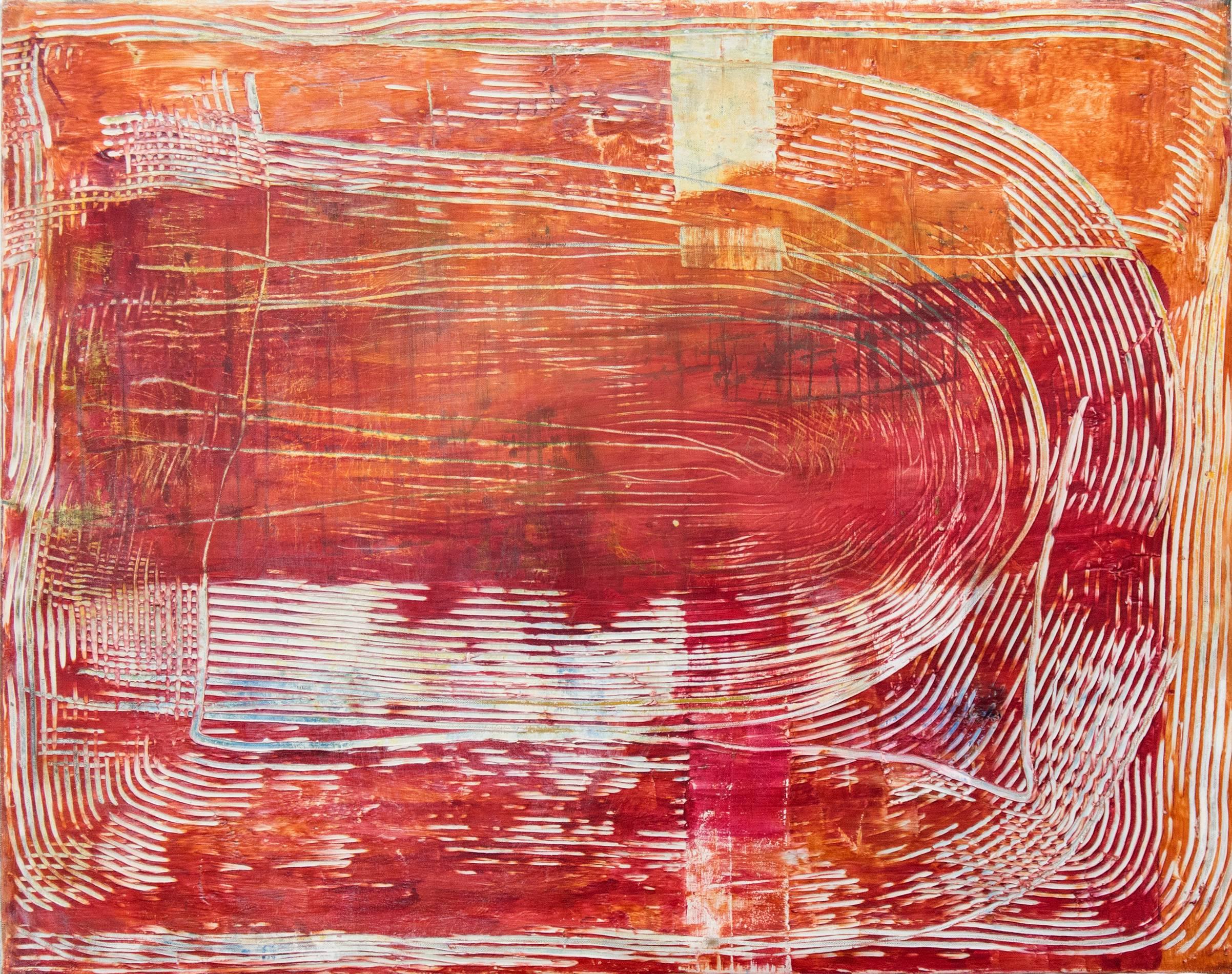 Jutta Naim Abstract Painting – Mimesis Nr. 09 – warme, kontemplative Abstraktion, Gips und Pigment auf Tafel