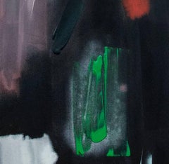 Ambient - tall, narrow, dark, bold strokes of colour, abstract acrylic on canvas