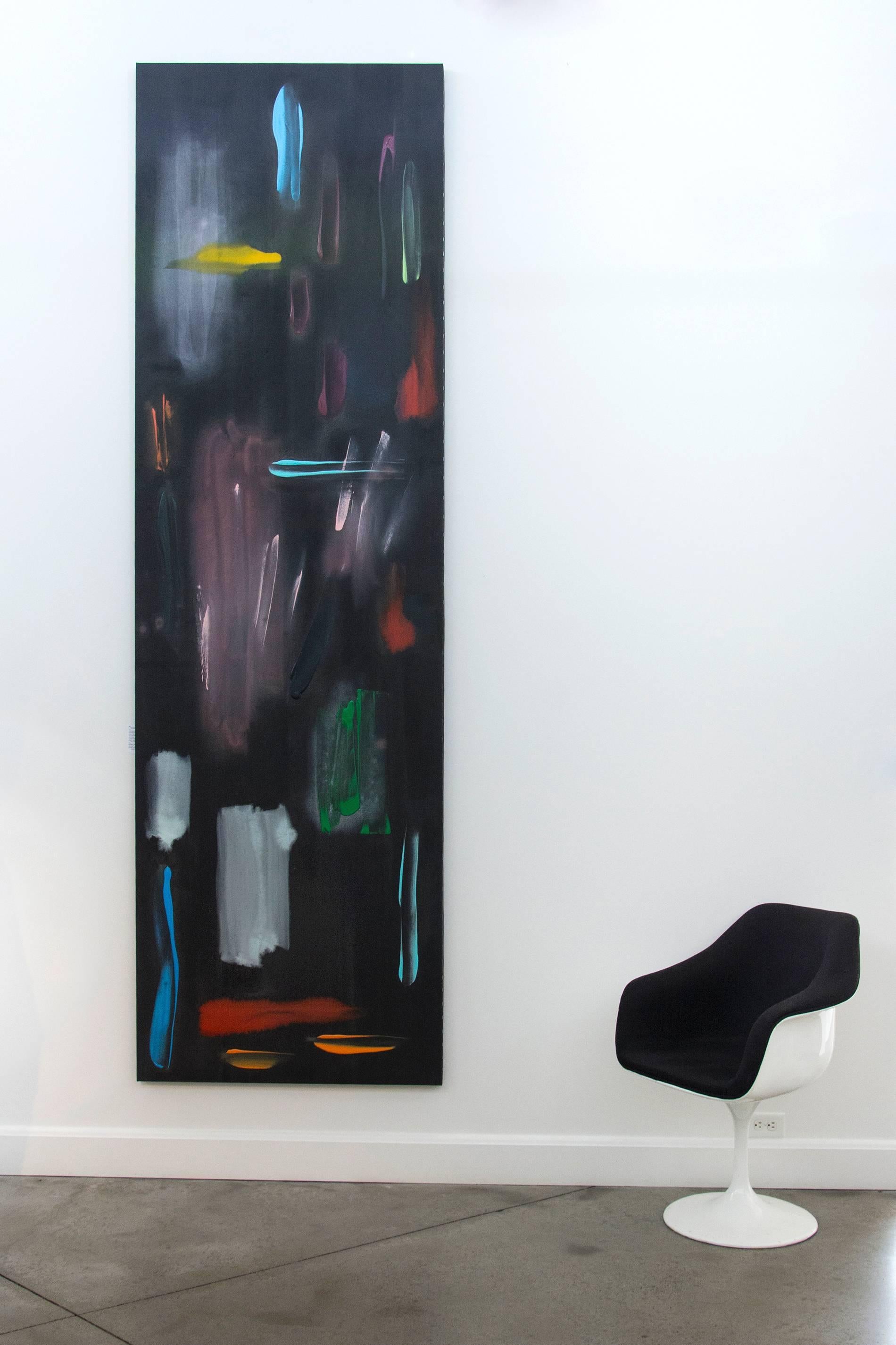 Ambient - coups de couleur hauts, étroits, sombres et audacieux, acrylique abstraite sur toile - Abstrait Painting par Milly Ristvedt