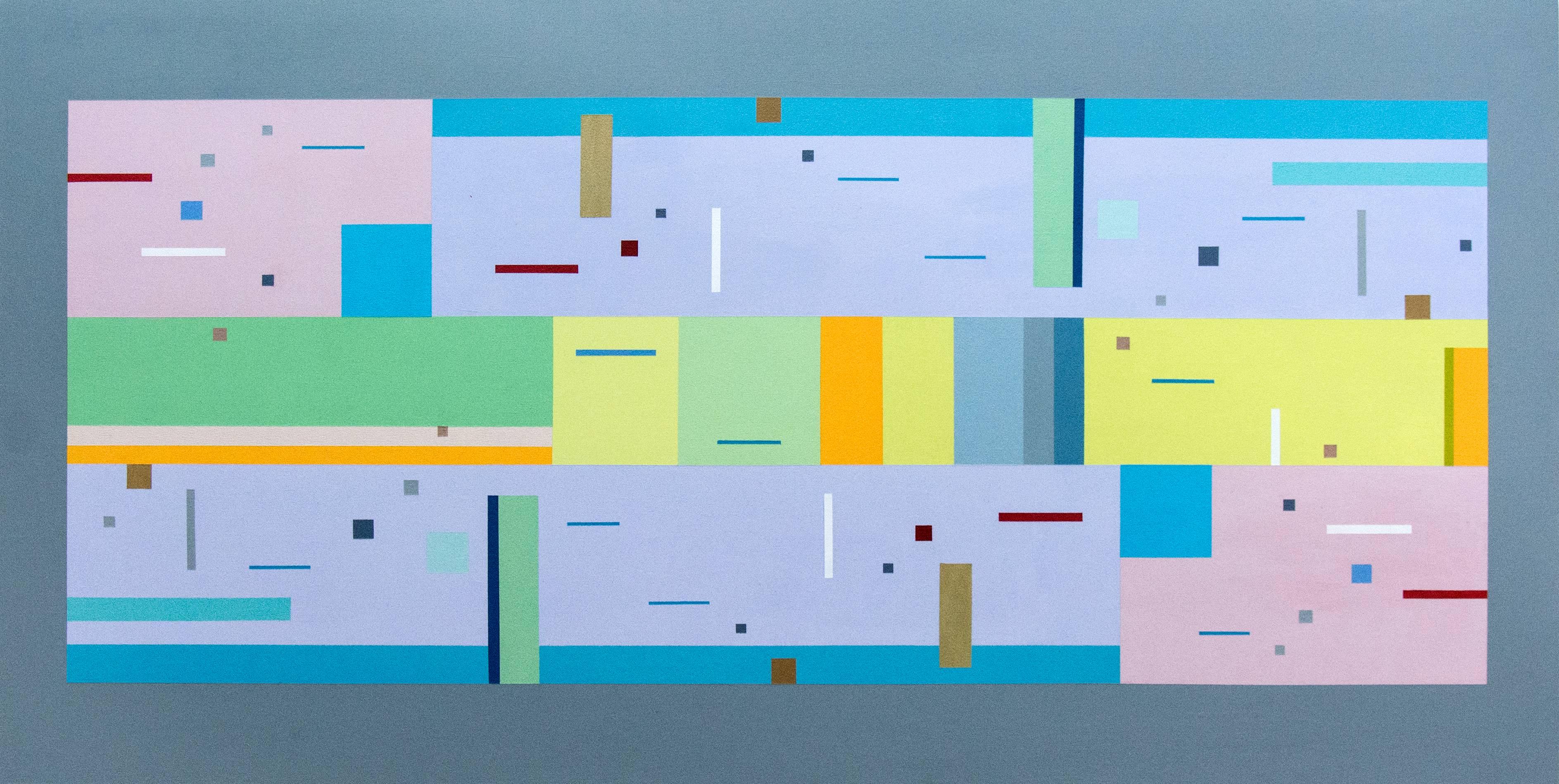 Burton Kramer Abstract Painting - Garden Music - colourful, geometric abstraction, modernist, acrylic on panel