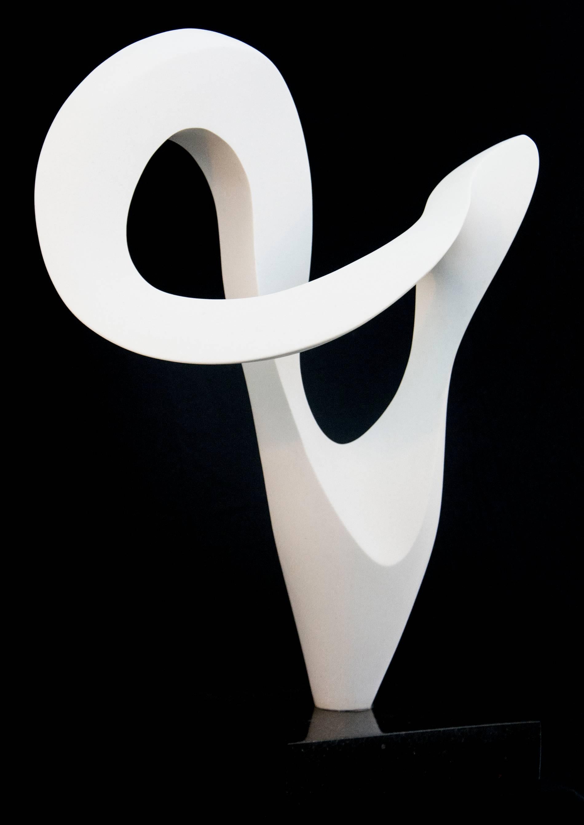 Jeremy Guy Abstract Sculpture - Pirouette White 5/50 - polished, abstract, engineered white marble sculpture