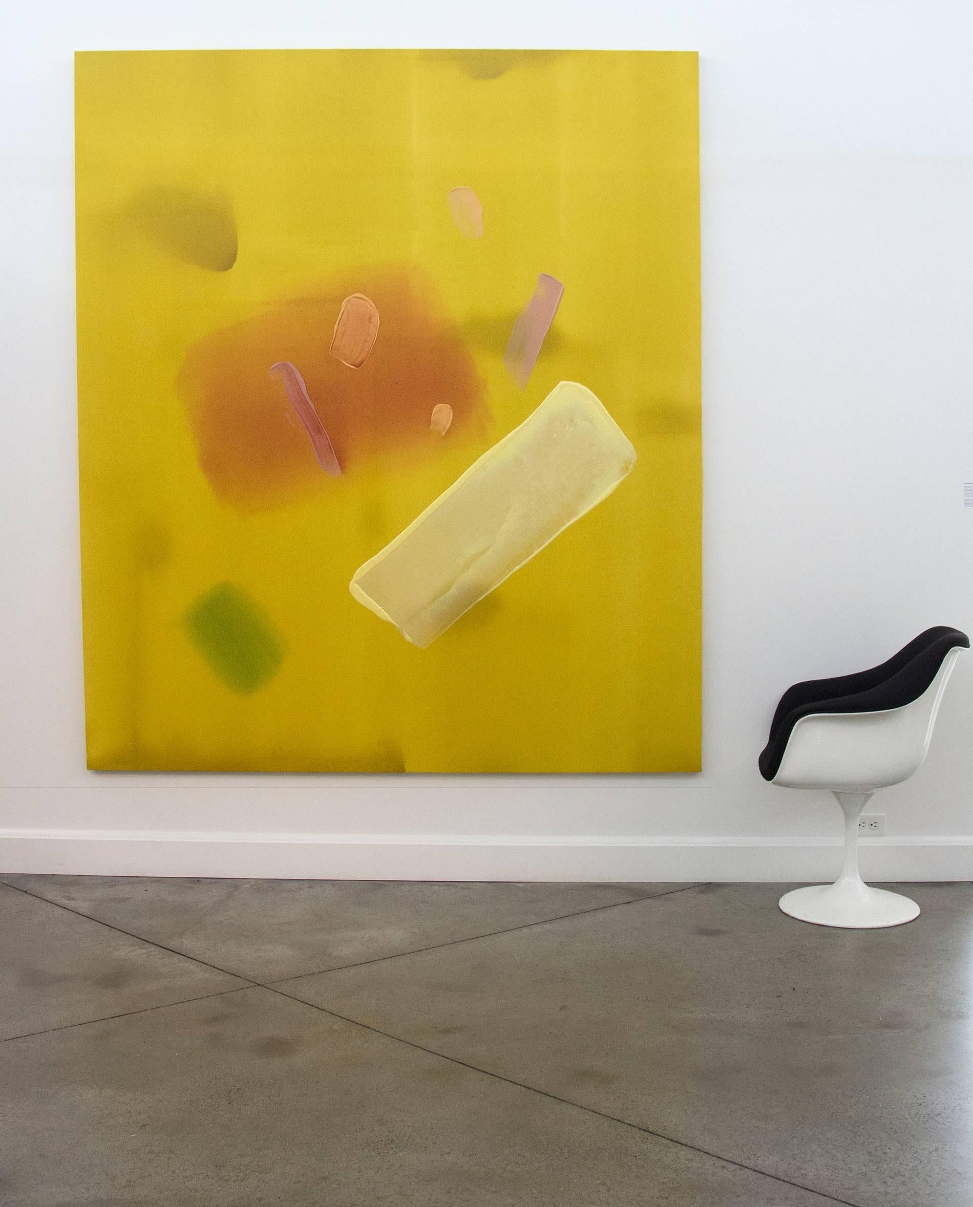 Spring - grand, brillant, jaune, orange, abstrait gestuel, acrylique sur toile - Painting de Milly Ristvedt