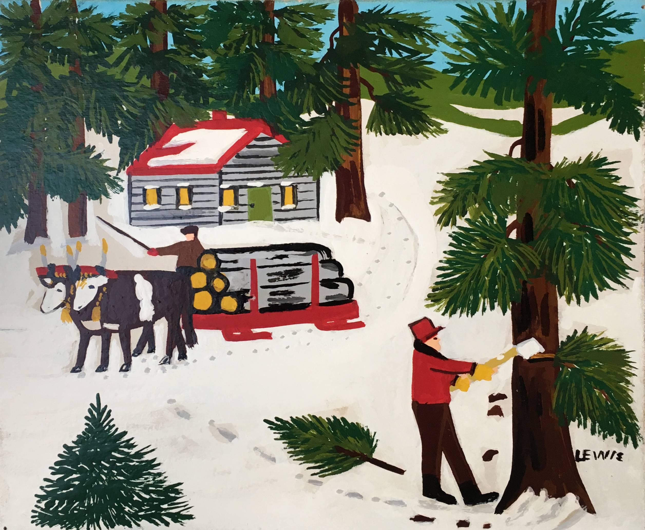 Maud Lewis Landscape Painting - Winter Logging