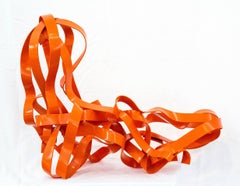 Reclining Figure Orange - playful, glossy,painted, ribbon, steel, sculpture