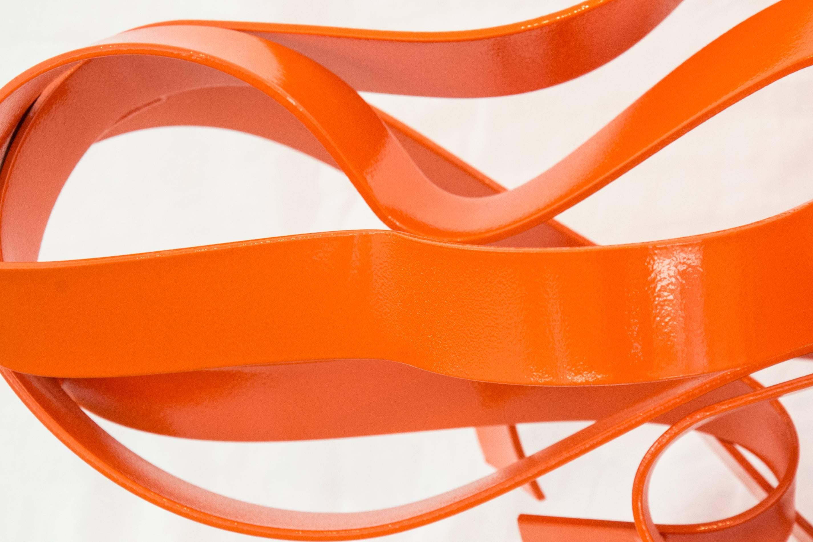Reclining Figure Orange - playful, glossy, painted, ribbon, steel, sculpture - Sculpture by Mark Birksted
