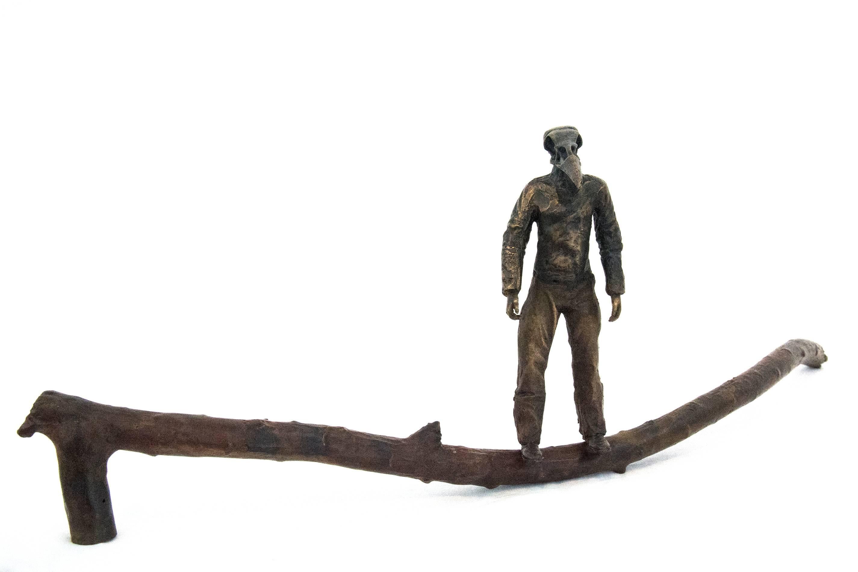 Roch Smith Figurative Sculpture - Ravenskull: Contemplation of a Possible Take-Off - figurative, bronze sculpture