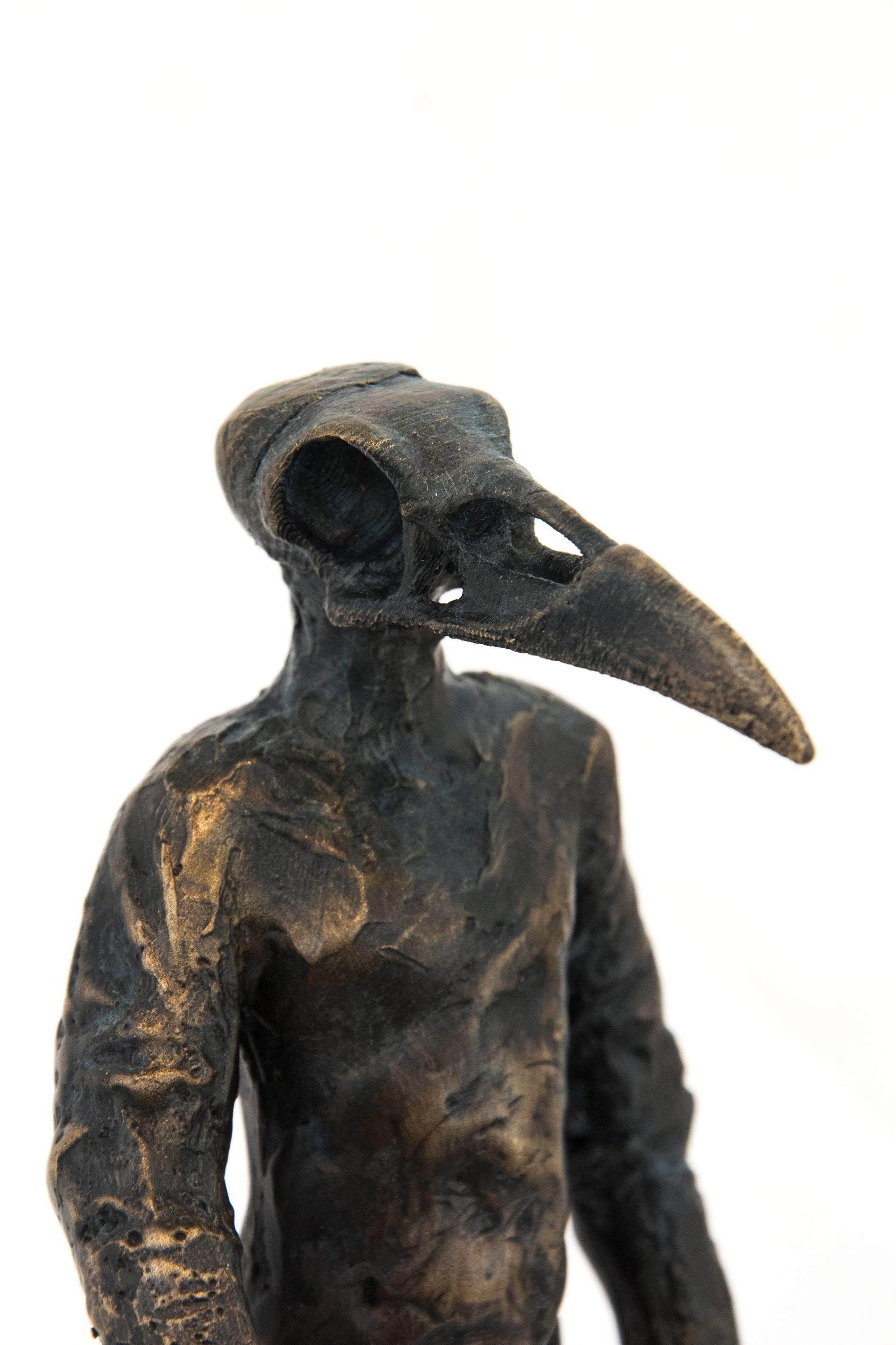 Ravenskull: Contemplation of a Possible Take-Off - figurative, bronze sculpture - Sculpture by Roch Smith