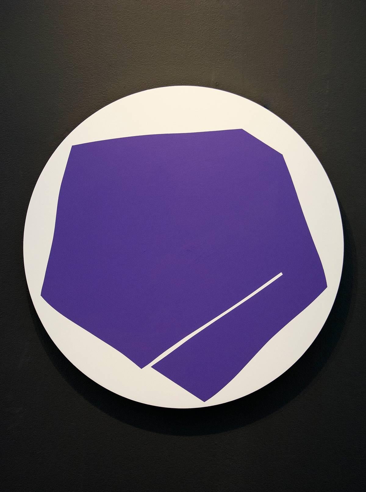 Round Violet with 1 Line - colourful, gold leaf edge, tondo acrylic on panel